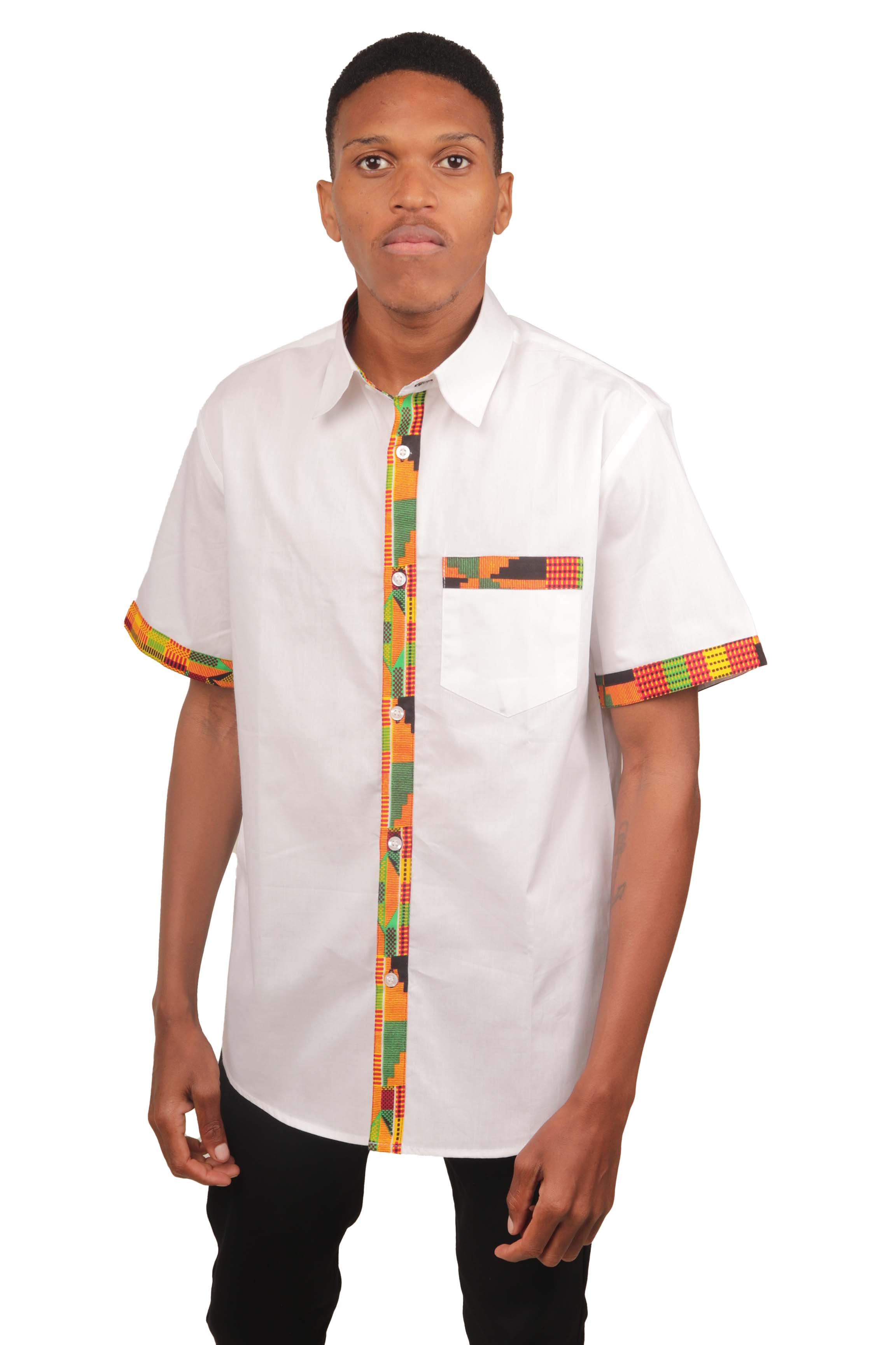 African Button Down Shirt for Men | Patch Pocket – Cotton Short Sleeve Top