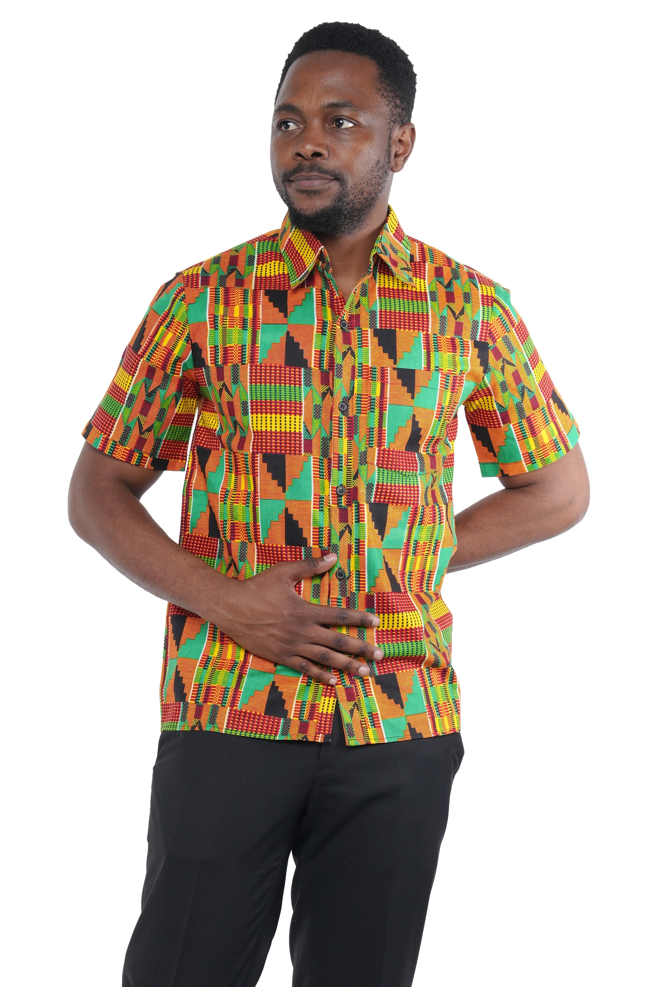 African button down shirt for men – short sleeve cotton traditional top (M–3XL)