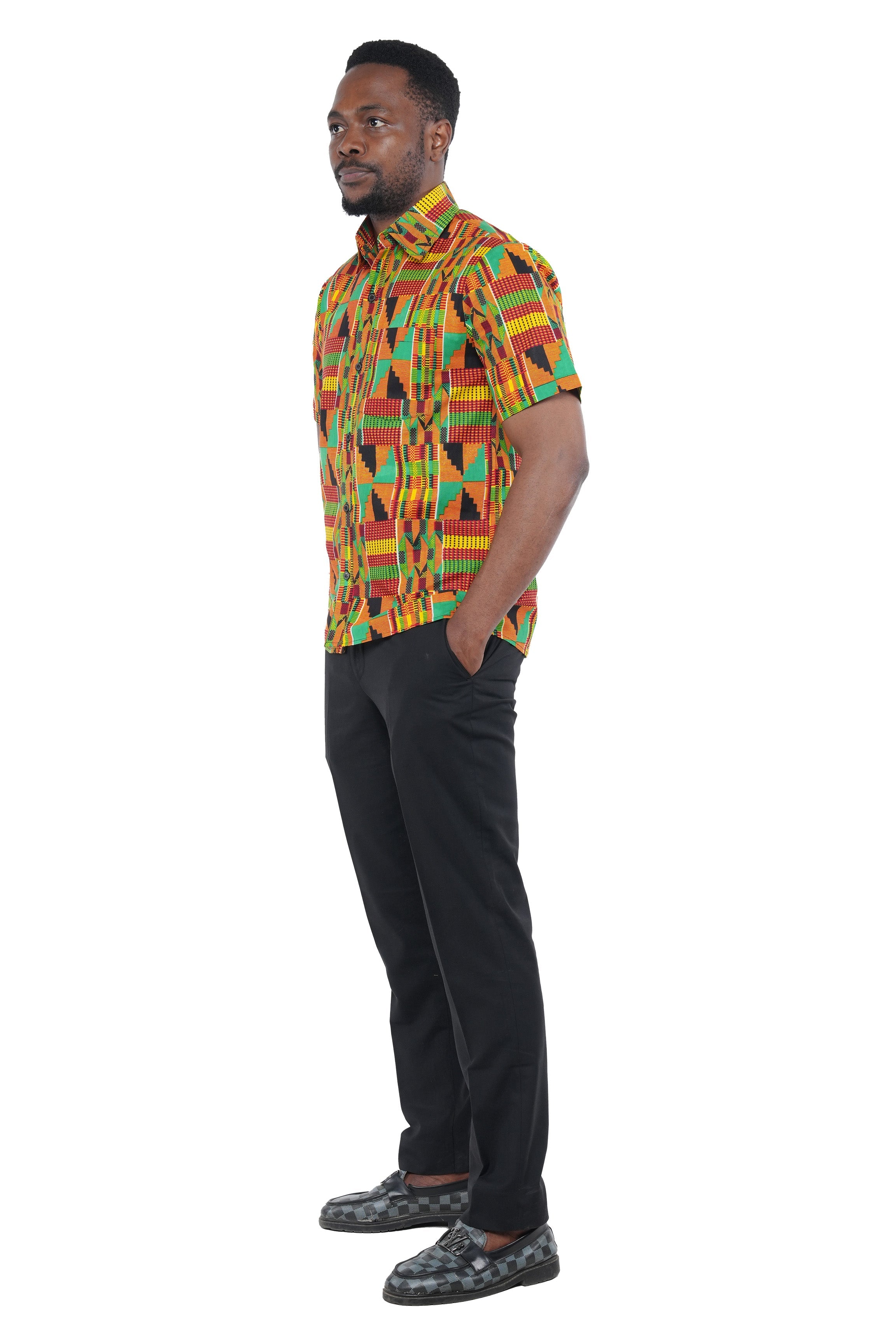 African button down shirt for men – short sleeve cotton traditional top (M–3XL)