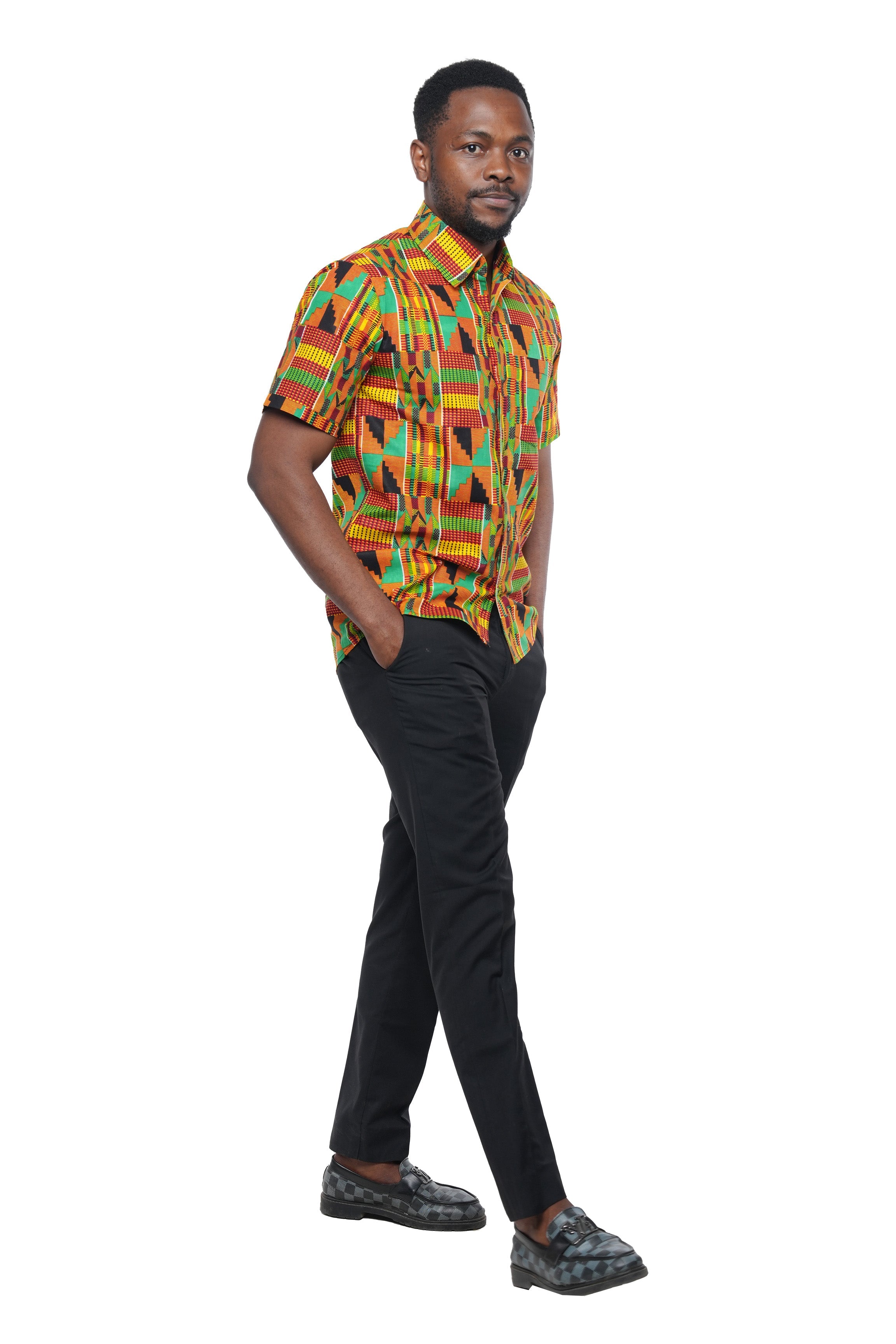 African button down shirt for men – short sleeve cotton traditional top (M–3XL)