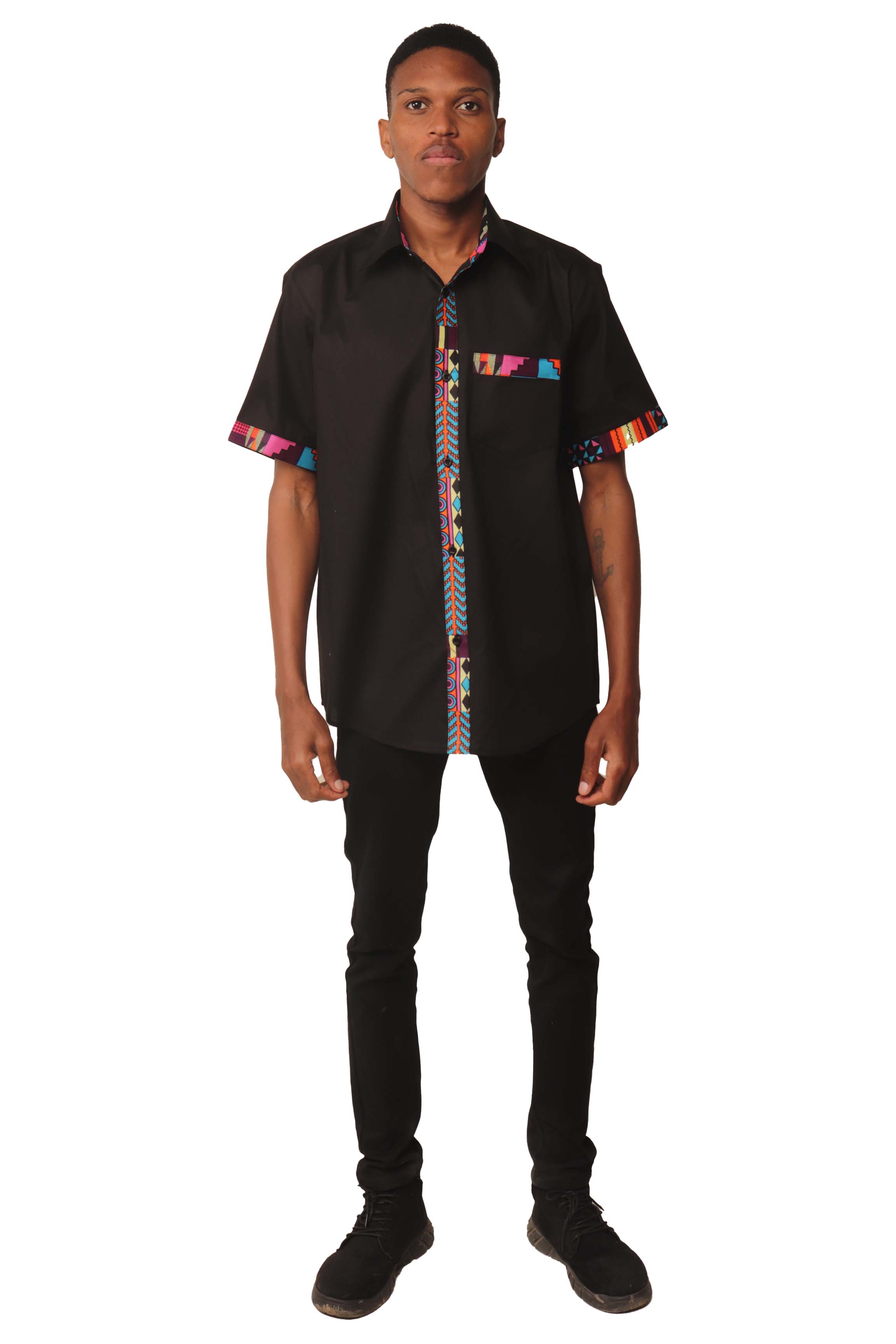 African Button Down Shirt for Men | Patch Pocket – Cotton Short Sleeve Top