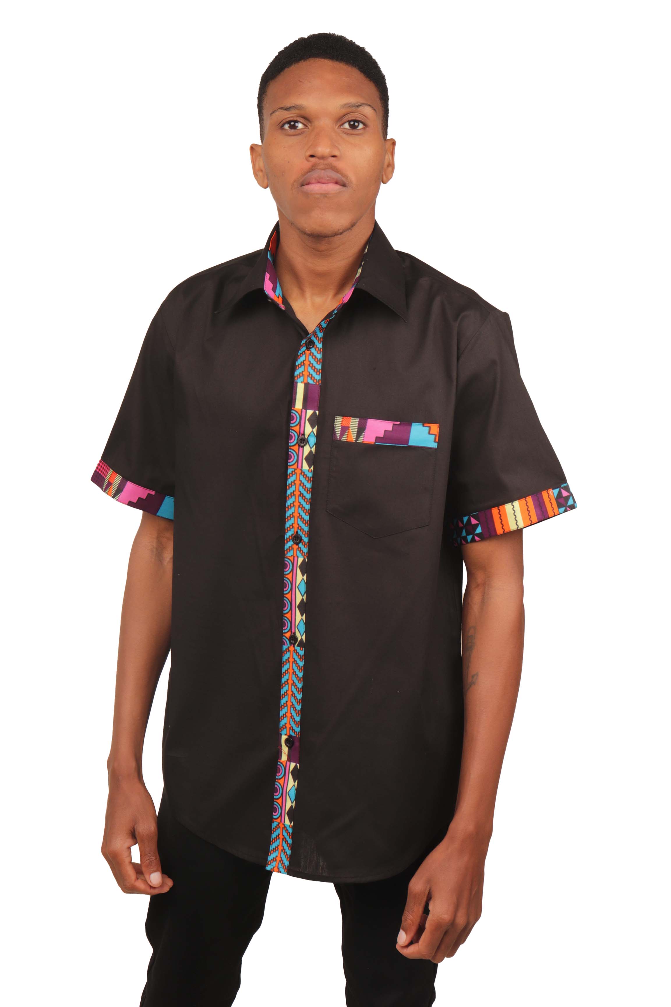 African Button Down Shirt for Men | Patch Pocket – Cotton Short Sleeve Top