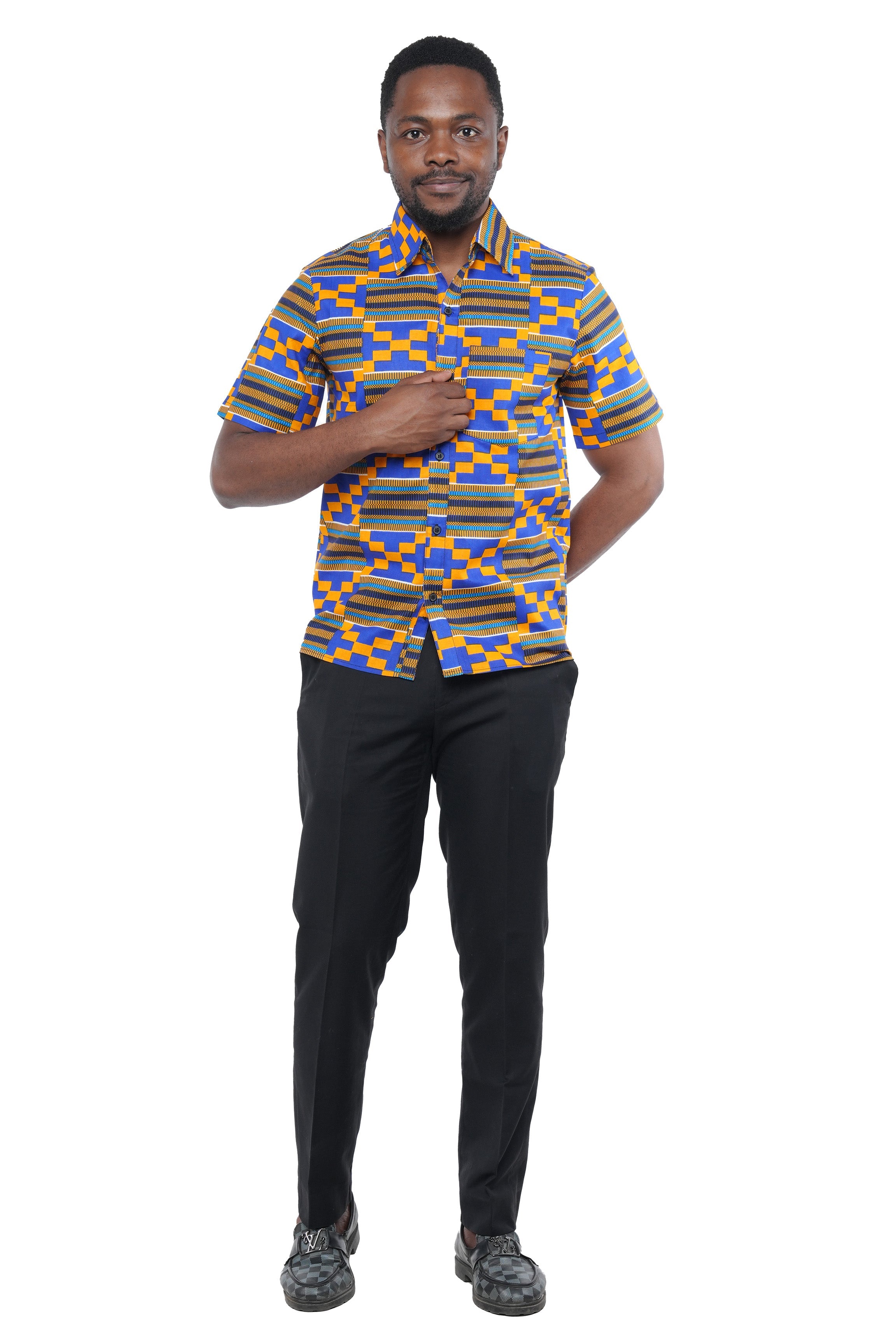 African button down shirt for men – short sleeve cotton traditional top (M–3XL)