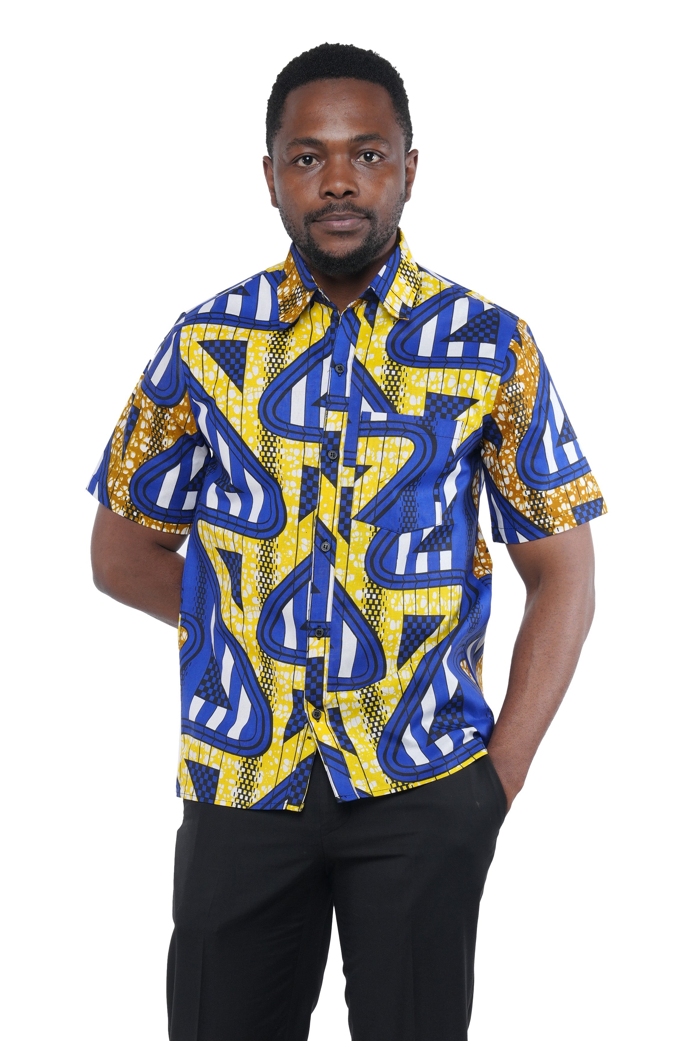 African Button Down Shirt for Men With One Patch Pocket – Cotton Short Sleeve Top (M–5XL)
