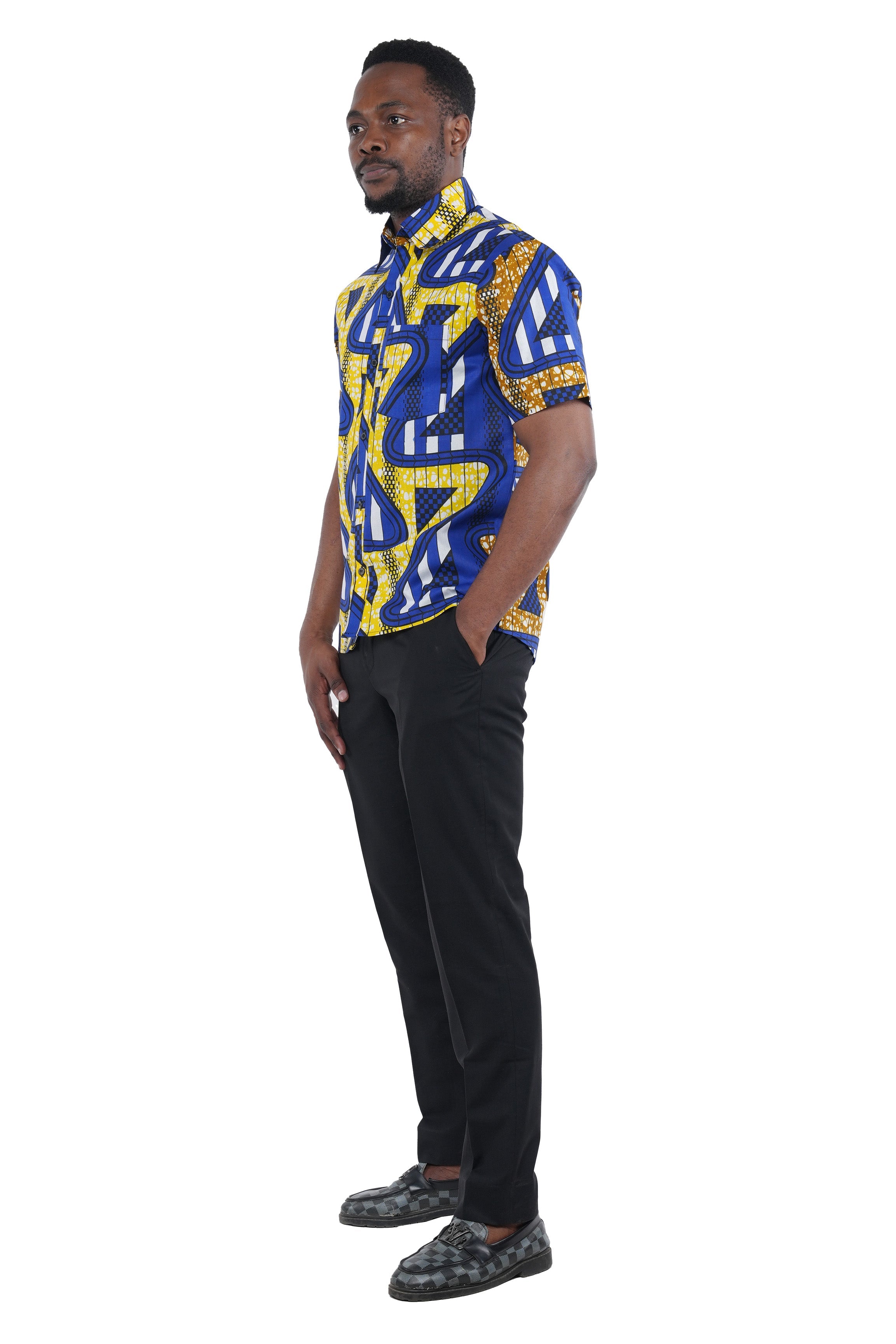 African Button Down Shirt for Men With One Patch Pocket – Cotton Short Sleeve Top (M–5XL)