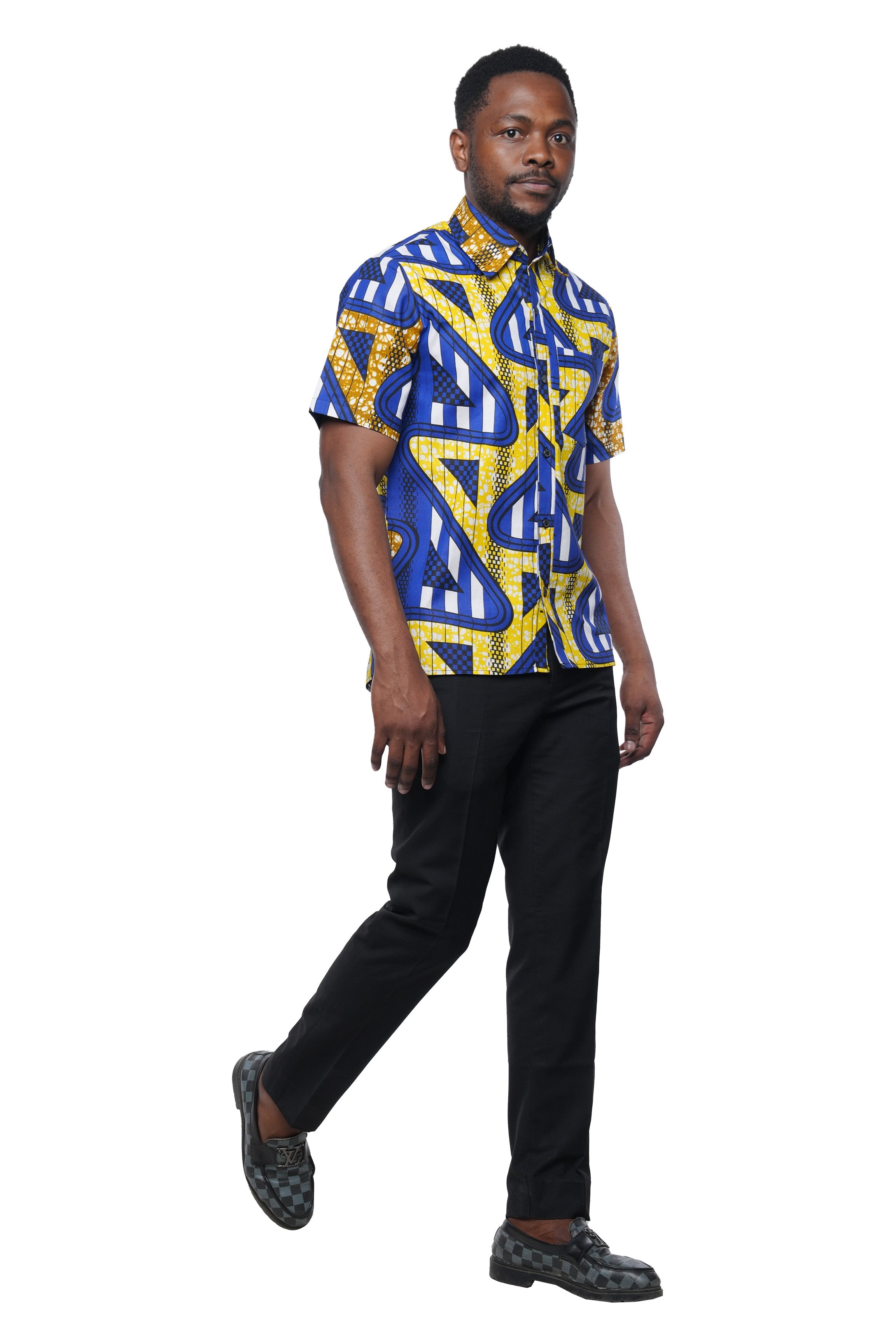 African Button Down Shirt for Men With One Patch Pocket – Cotton Short Sleeve Top (M–5XL)