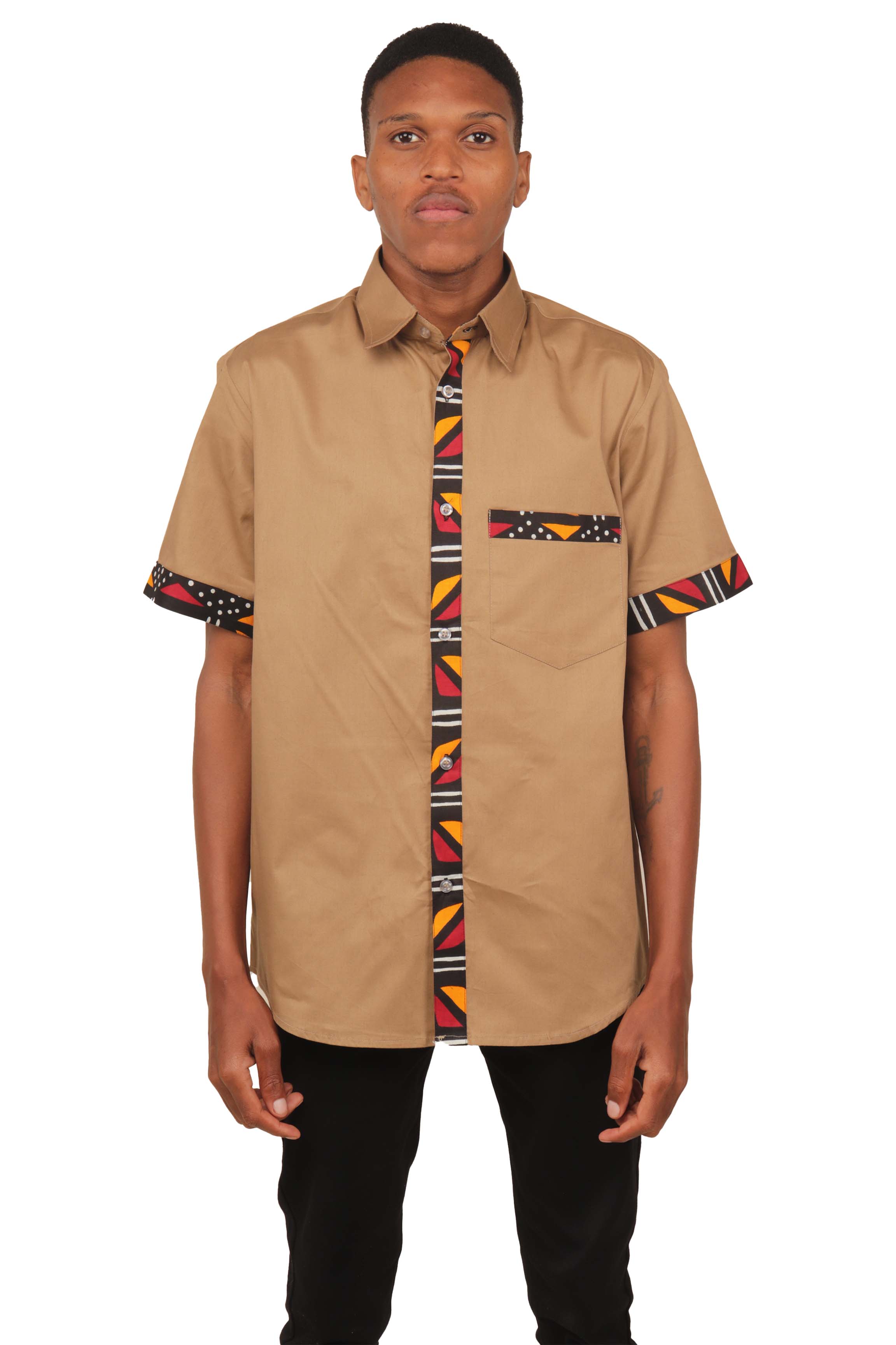 African Button Down Shirt for Men | Patch Pocket – Cotton Short Sleeve Top 5XL