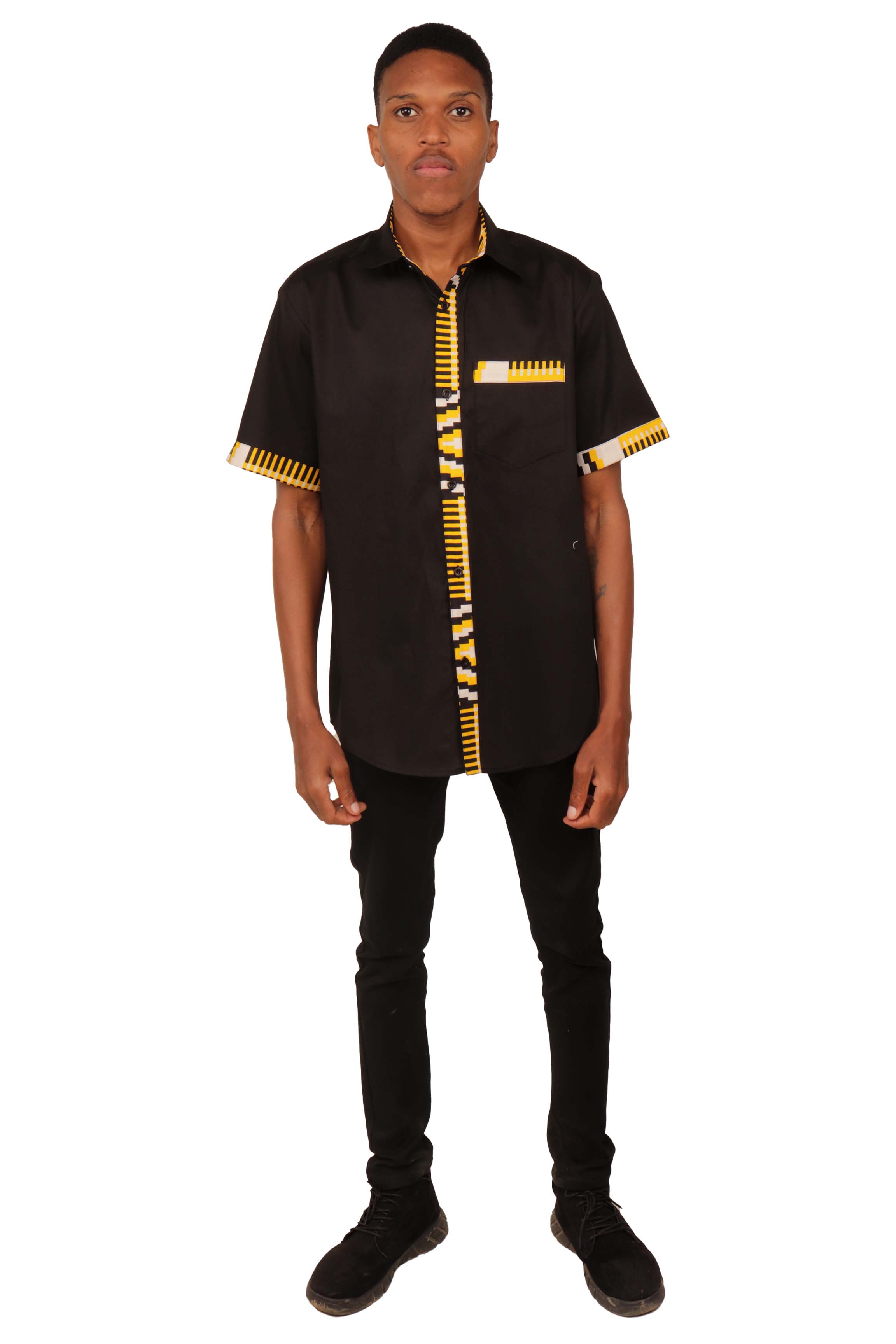 African Button Down Shirt for Men | Patch Pocket – Cotton Short Sleeve Top 5XL