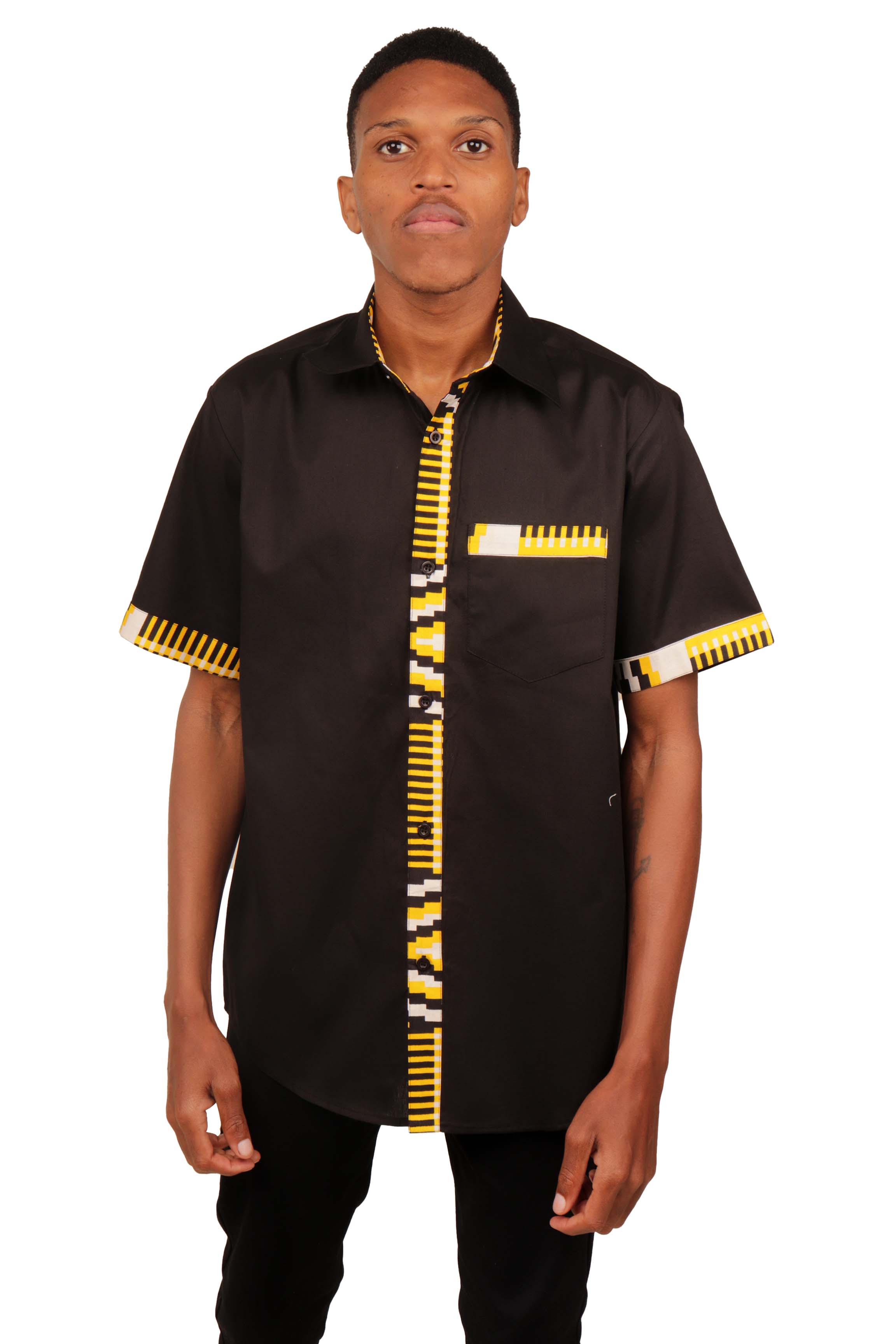 African Button Down Shirt for Men | Patch Pocket – Cotton Short Sleeve Top 5XL
