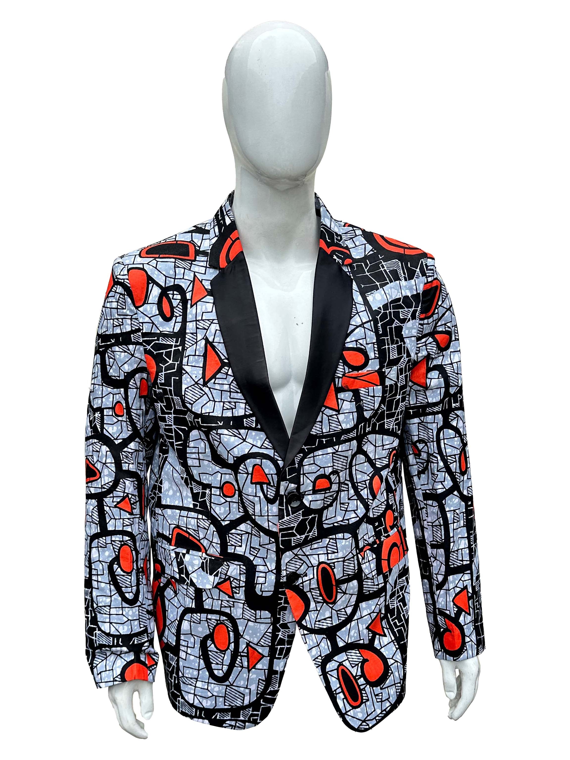 African Print Blazer Jacket for Men, 100% Cotton, Lined, Traditional Dashiki
