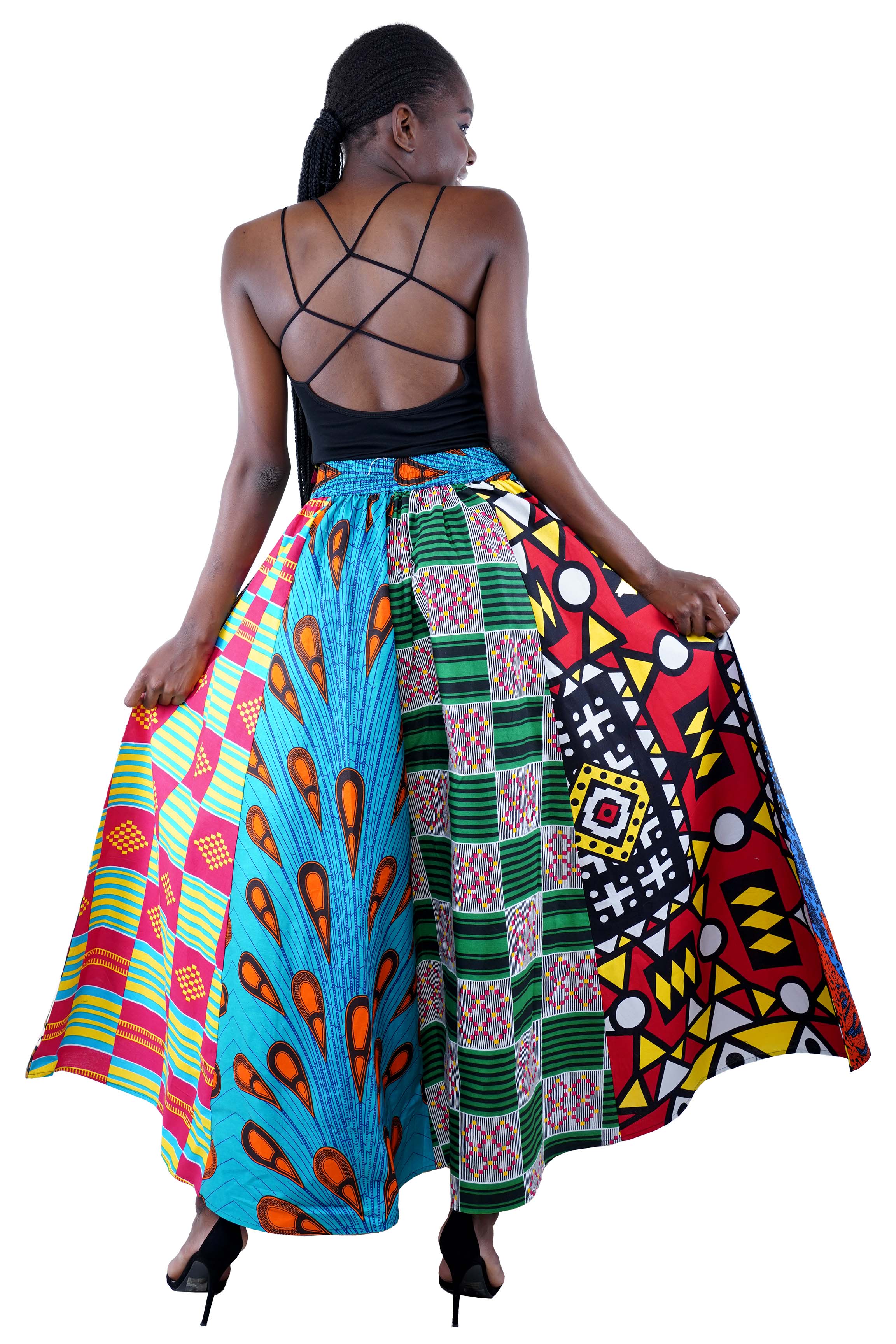 African Long Maxi Skirt 100% Cotton w/ Pockets & Headwrap One Size 41” Length