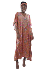 Embroidered velvet Printed kaftan with matching headwrap