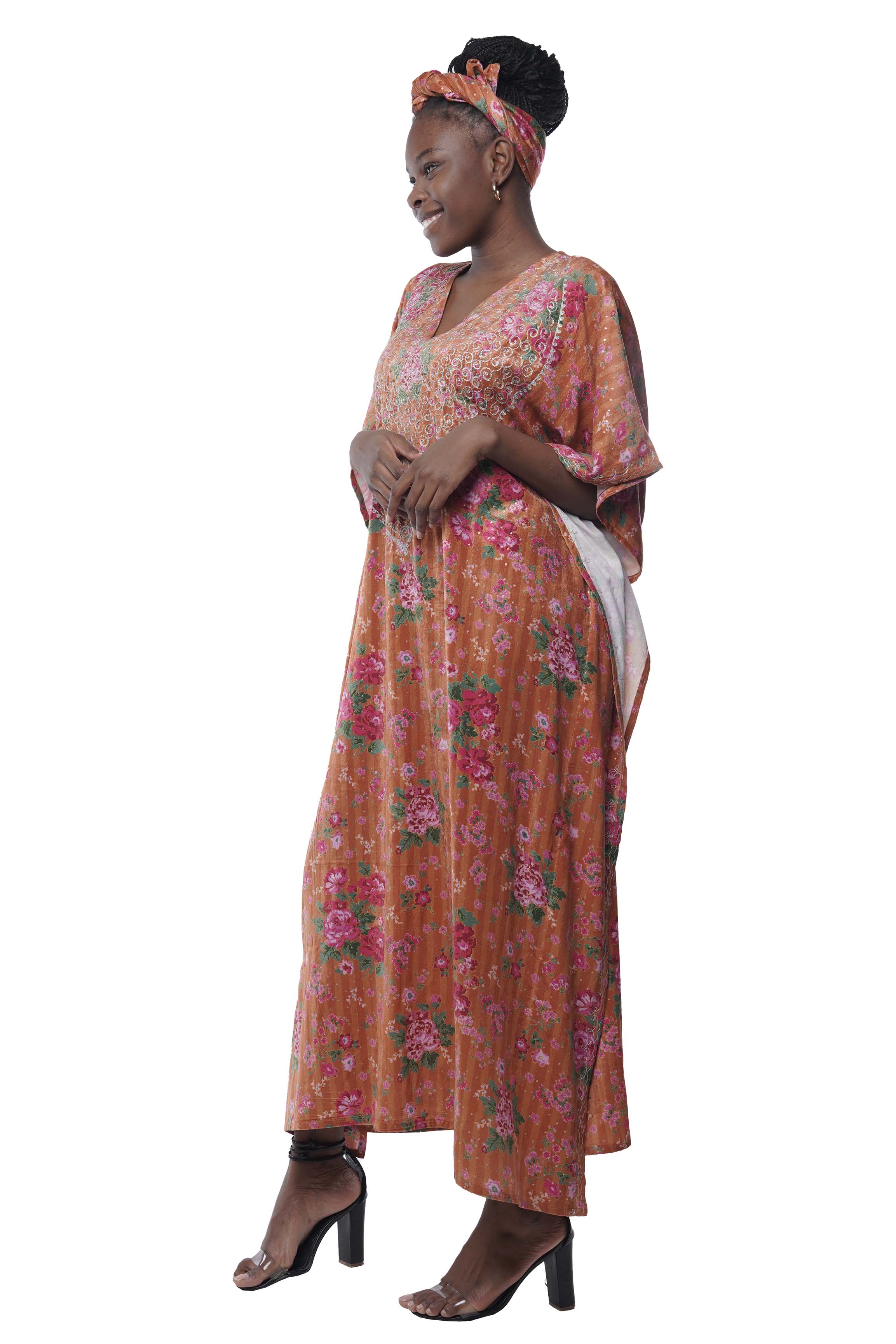Afrocentric velvet dress with headwrap – fast shipping