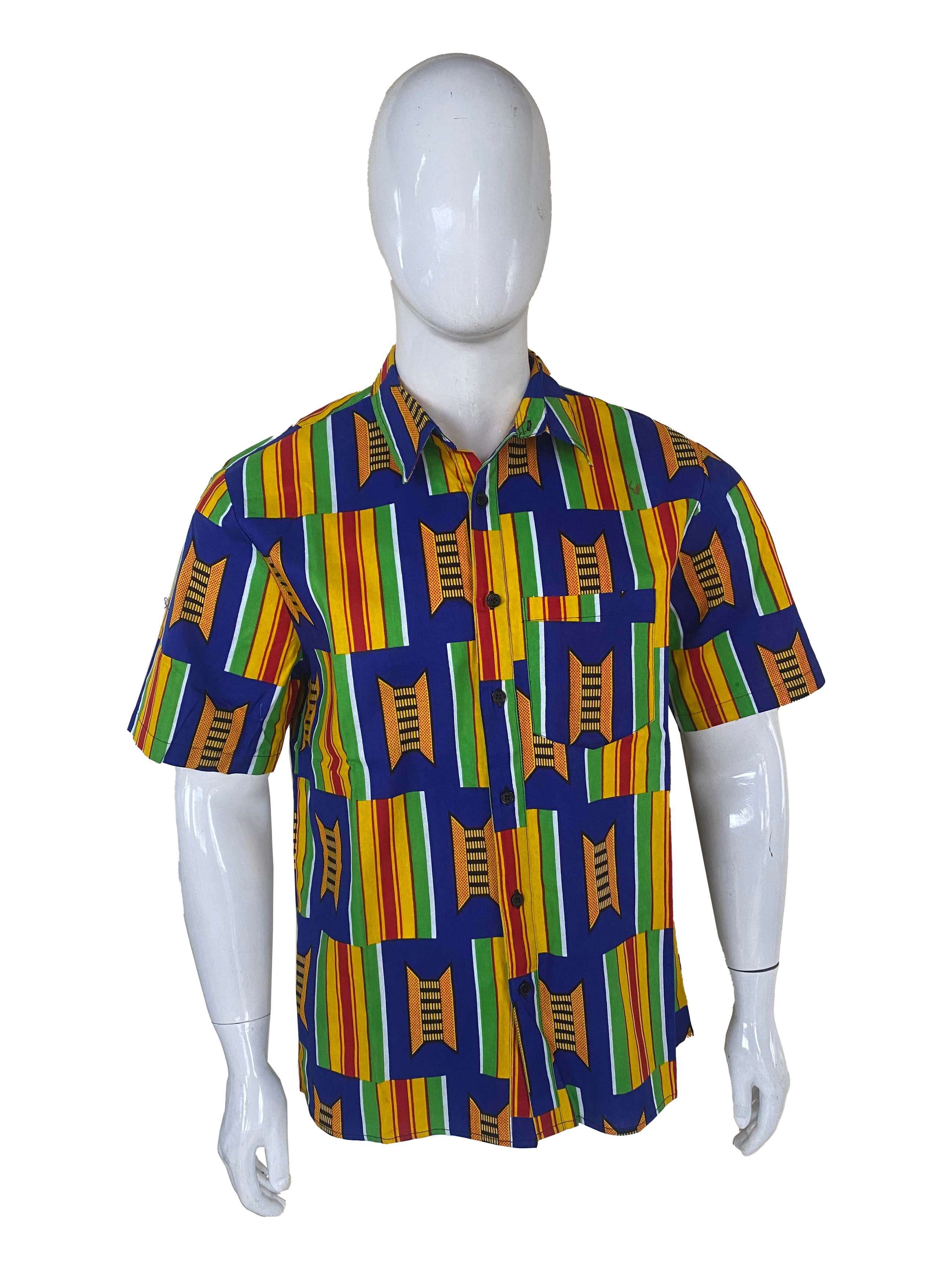 African Button Down Shirt for Men | Patch Pocket – Cotton Short Sleeve Top