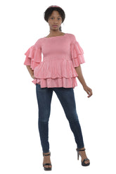 African double layer smocked blouse front view