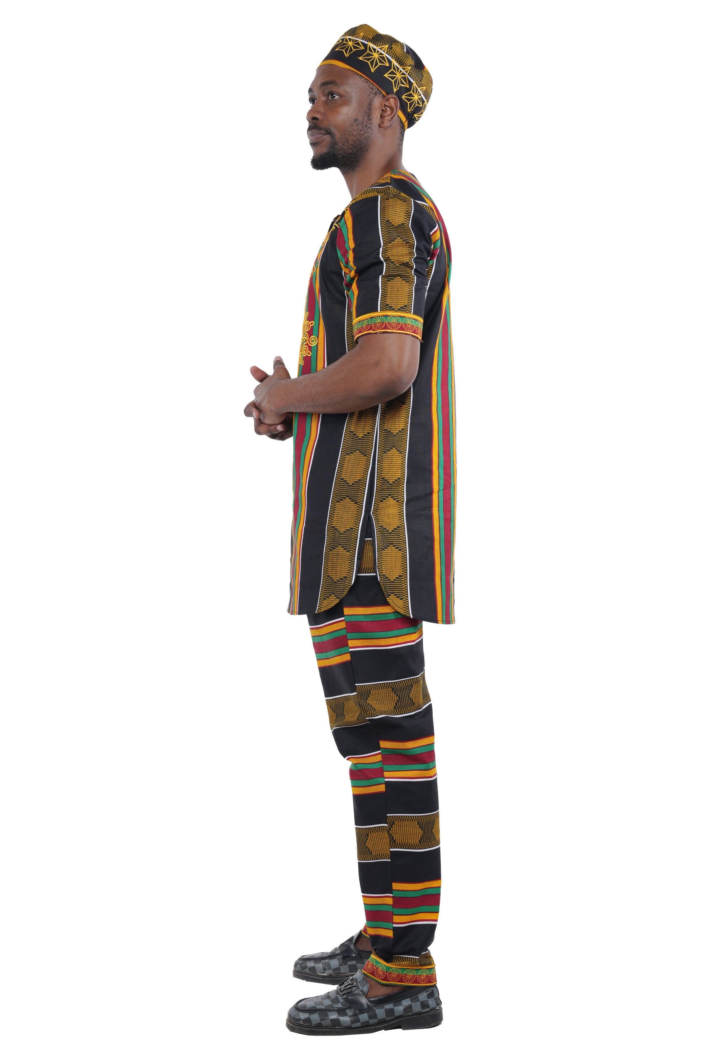 Men’s African Embroidered Top & Pant Set w/ Hat – 2pc Outfit M–5XL