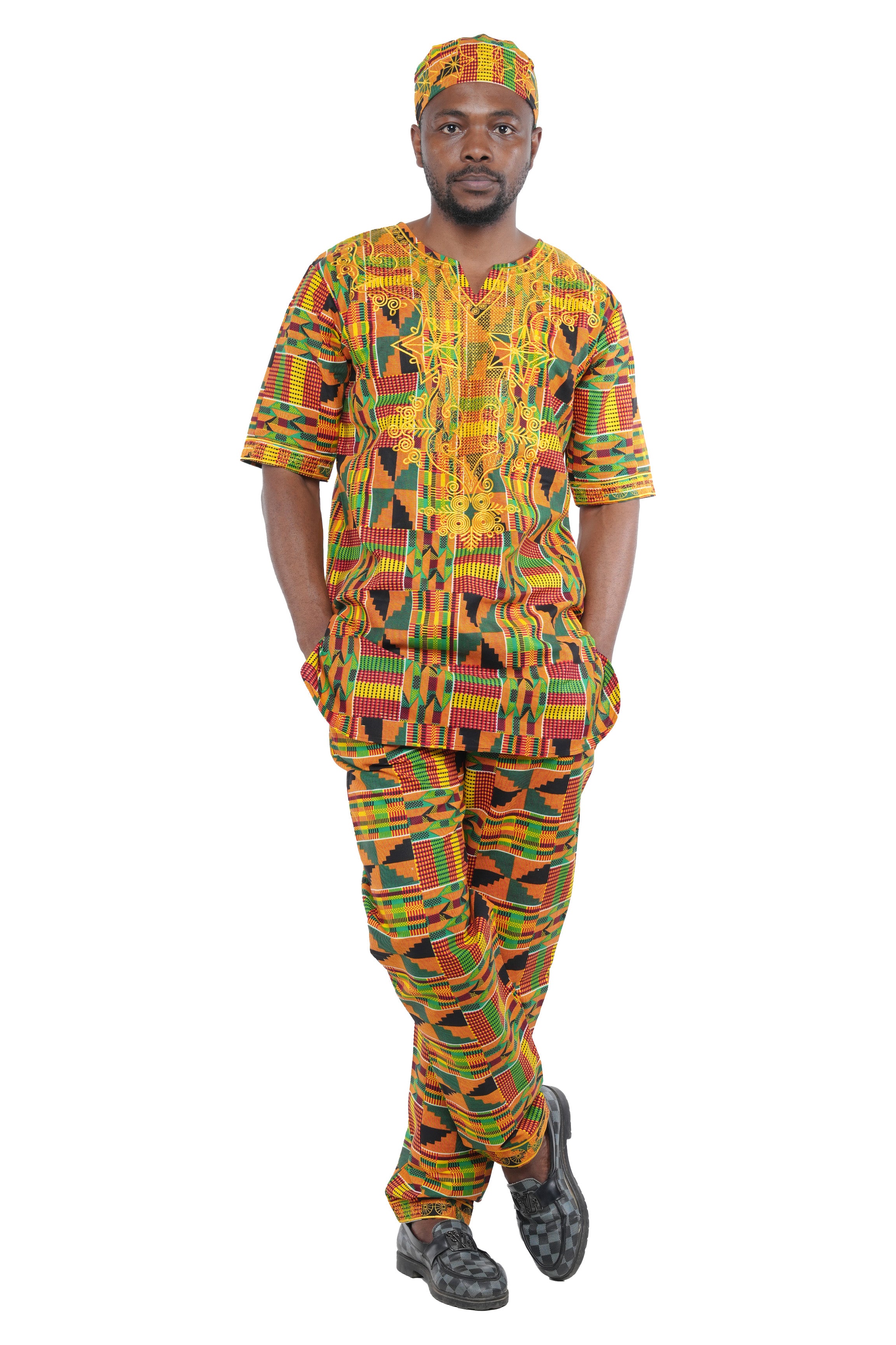 Kente Embroidered Pant Set For Men