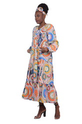 African smocked maxi tiered dress with long sleeves and headwrap
Cotton V-neck African maxi dress with pockets
Afrocentric long sleeve tiered dress one size fits most
African dresses for women