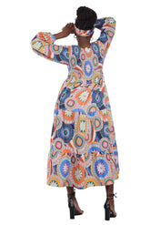 African smocked maxi tiered dress with long sleeves and headwrap
Cotton V-neck African maxi dress with pockets
Afrocentric long sleeve tiered dress one size fits most
African dresses for women