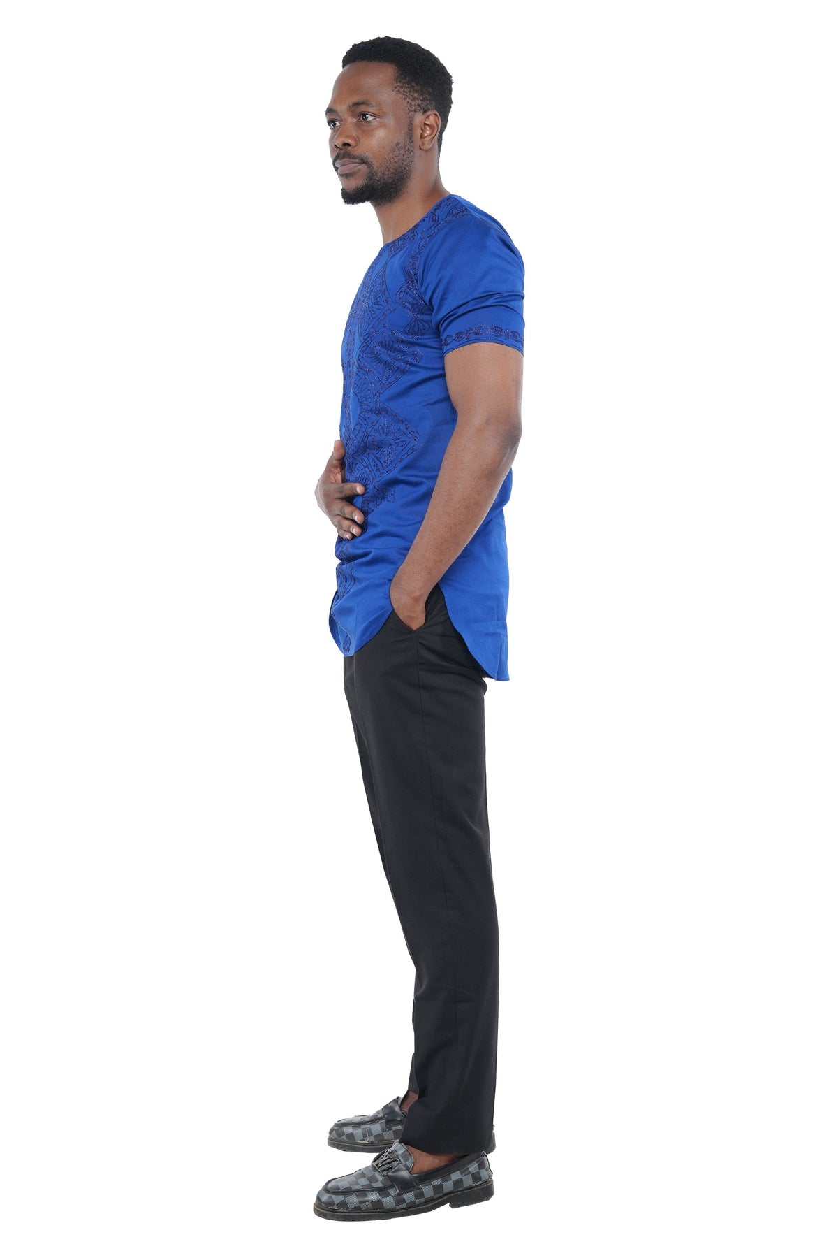 Royal Blue Embroidered Shirts For Men