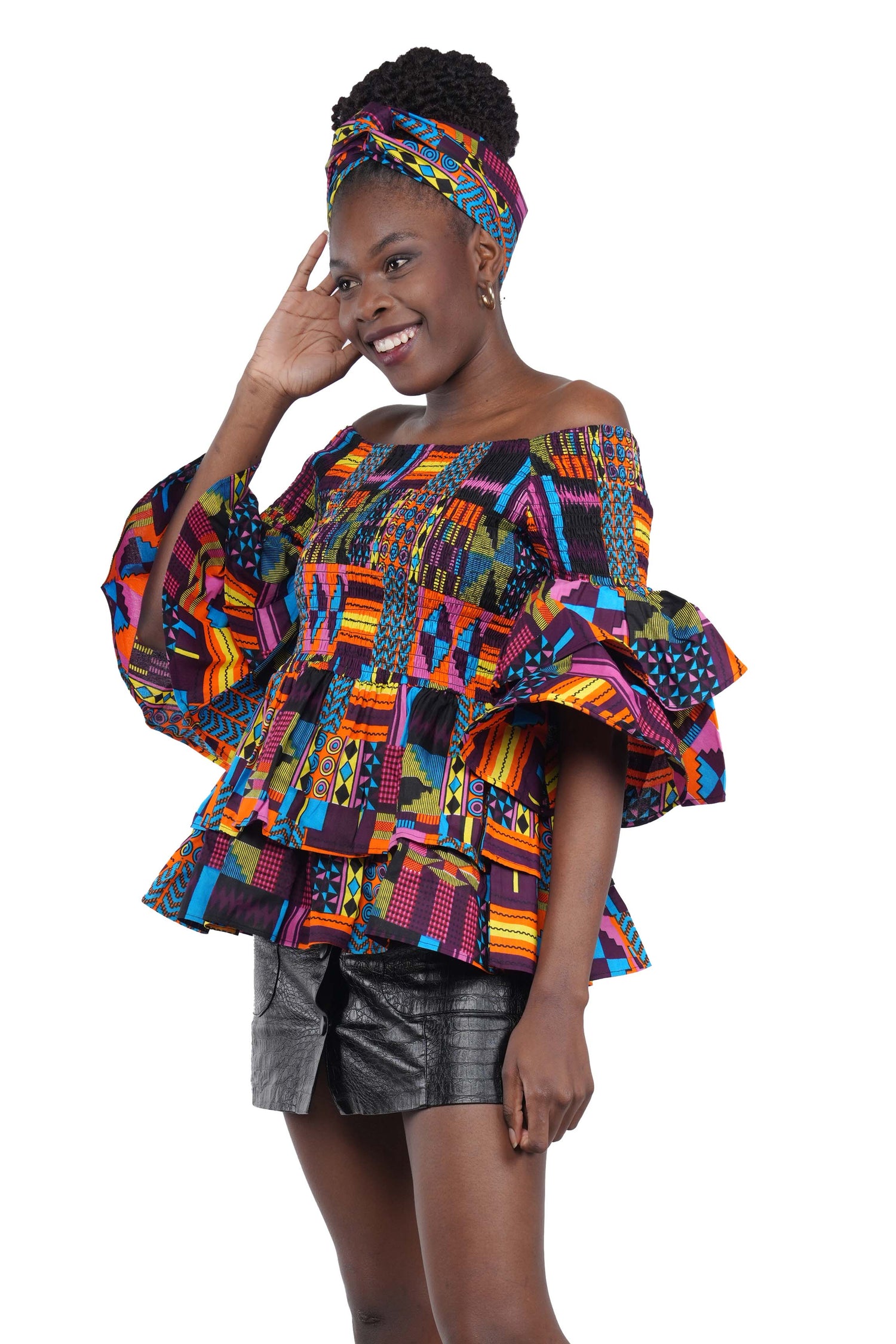 African Smocked Off Shoulder Blouse, Dashiki Afrocentric Attire, 100% Cotton