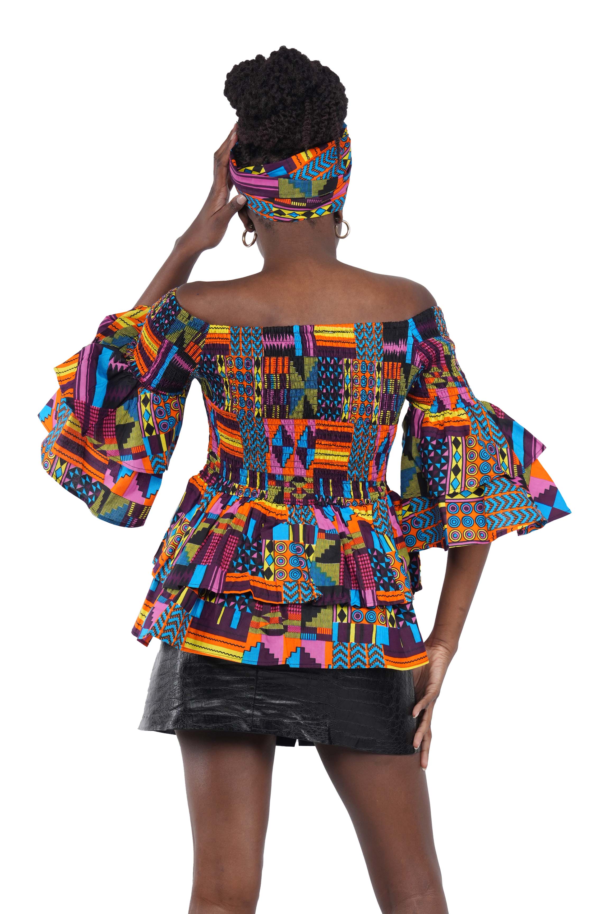 African Smocked Off Shoulder Blouse, Dashiki Afrocentric Attire, 100% Cotton