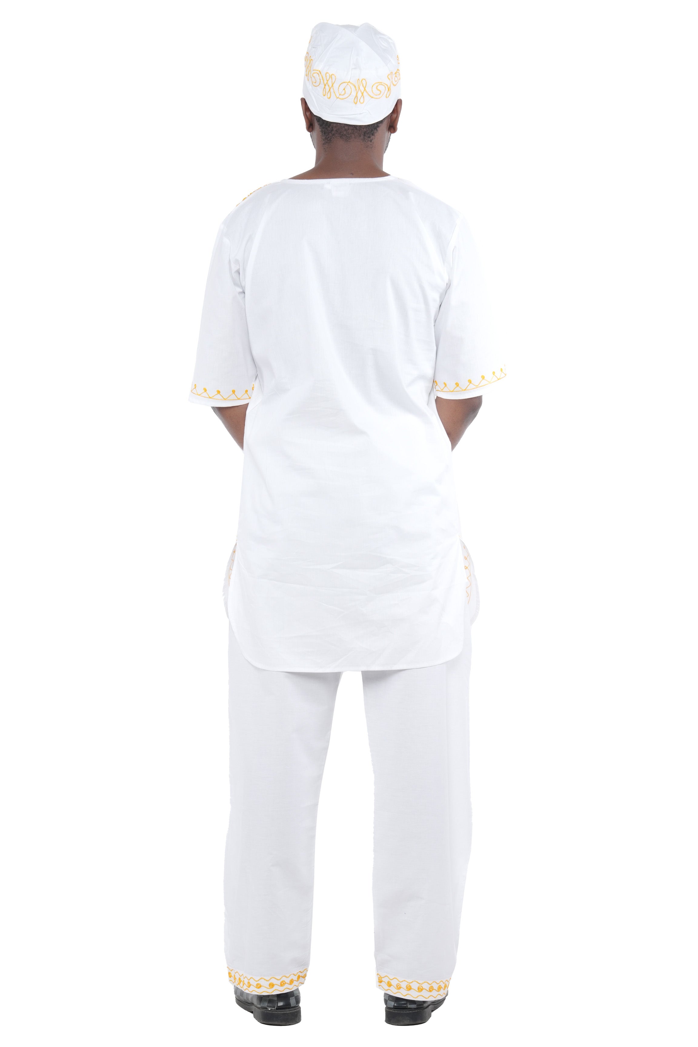 Men’s African Embroidered Top & Pant Set w/ Hat – 2pc Outfit 4XL–5XL