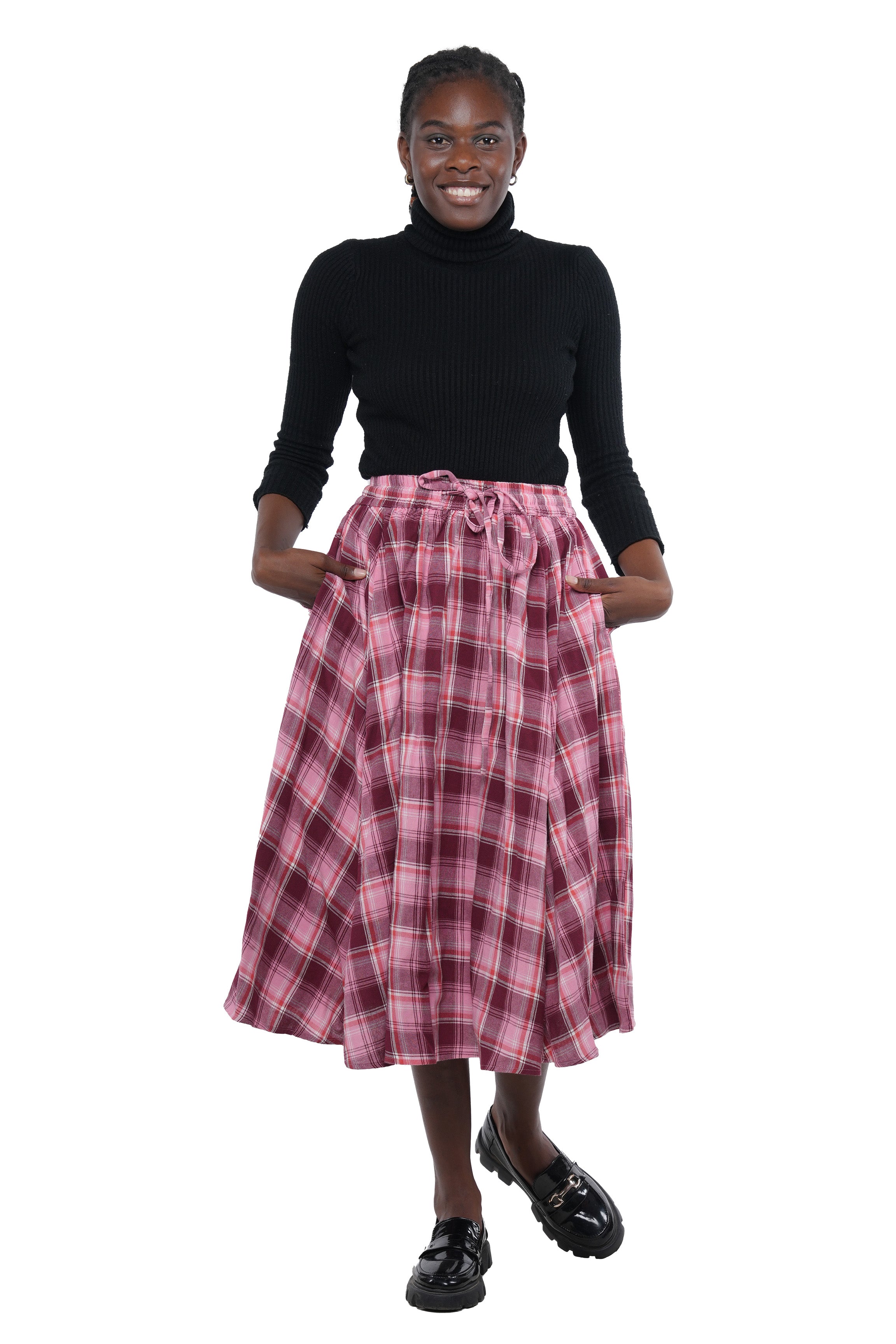 Pink Check African Midi Skirt