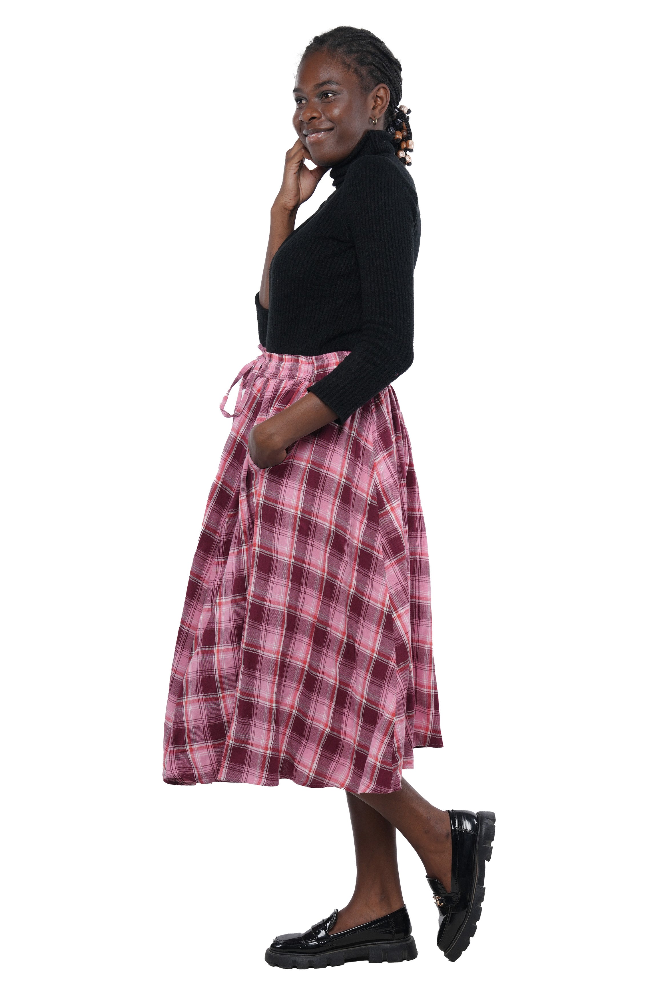 Pink Check African Midi Skirt