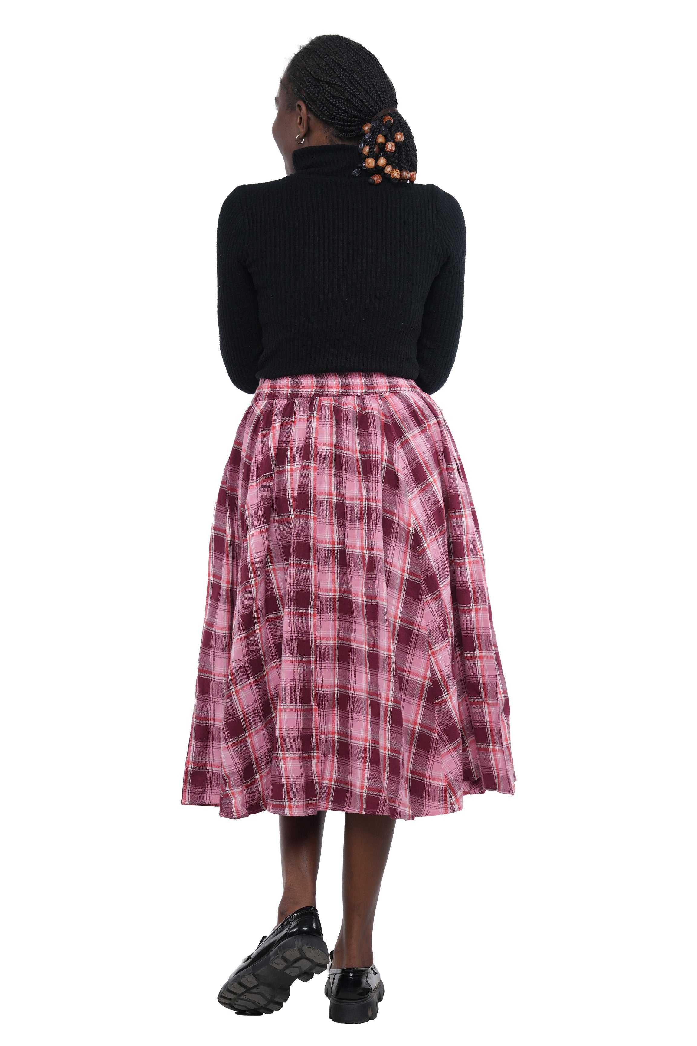 Pink Check African Midi Skirt