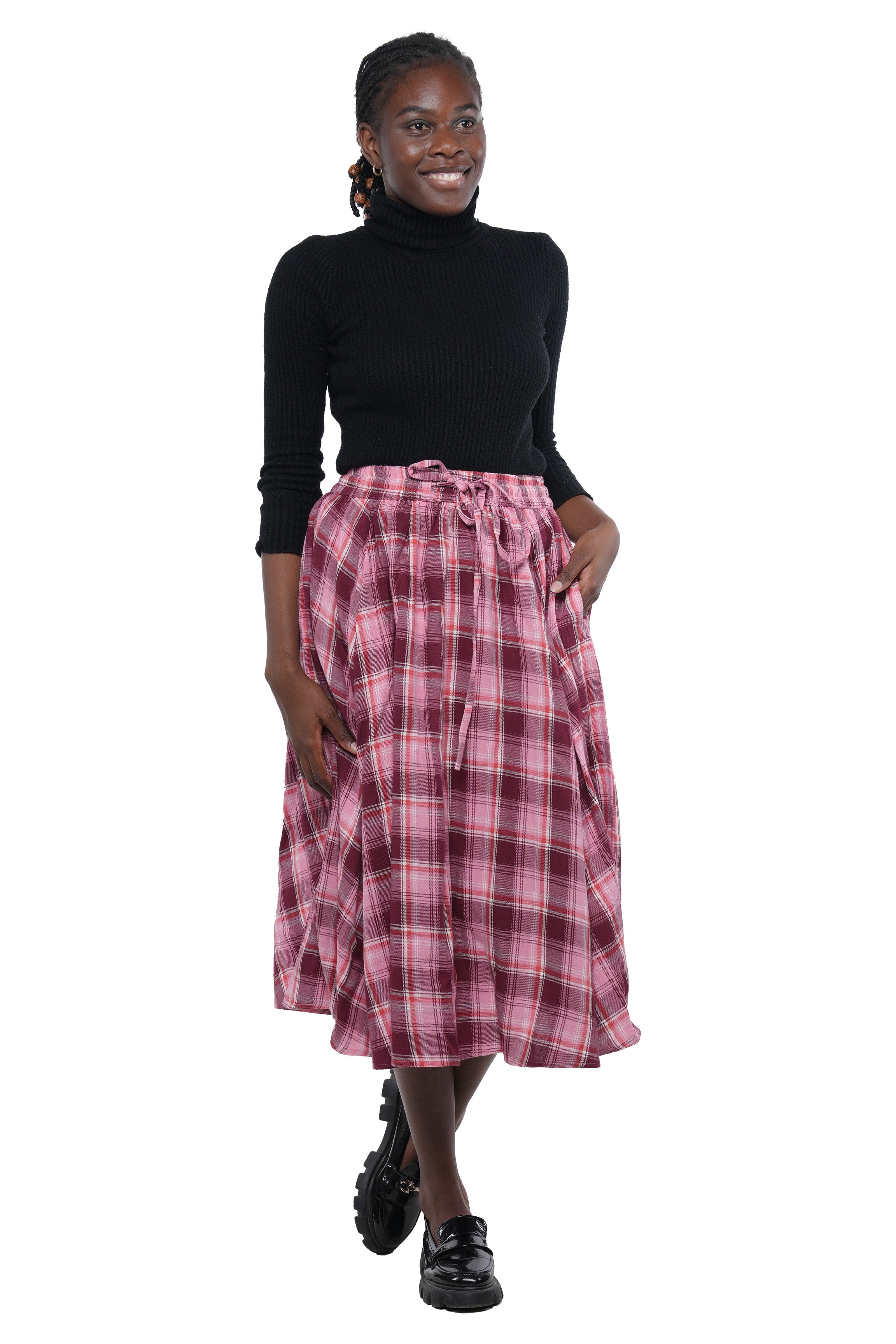 Pink Check African Midi Skirt
