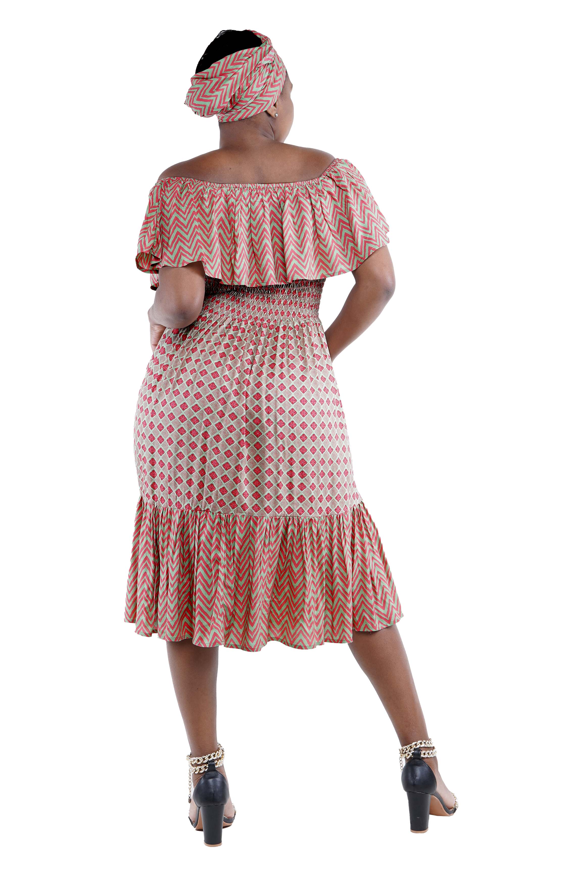 Pink & Green Printed Fit and Flare Dress