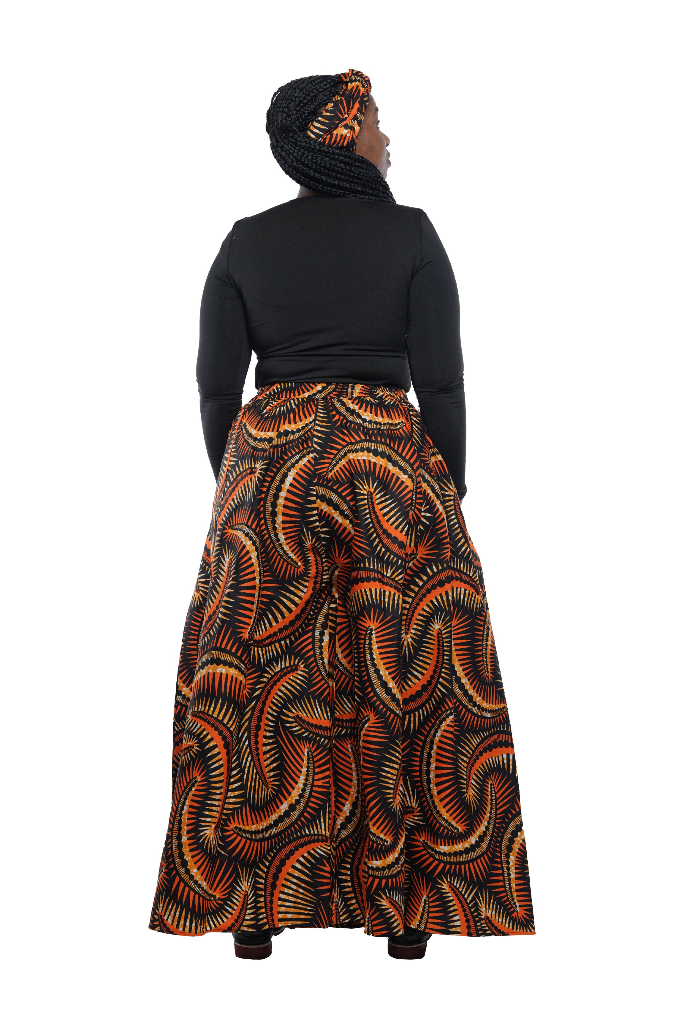 African Palazzo Pants Set w/ Headwrap | Wide Leg Cotton Pants w/ Belts & Pockets, One Size Ankara