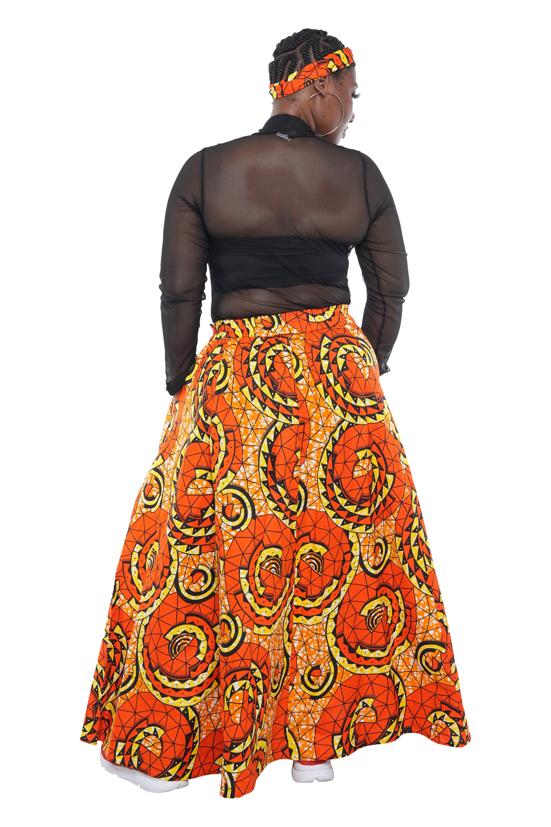 African Long Maxi Skirt 100% Cotton w/ Pockets & Headwrap One Size 41” Length