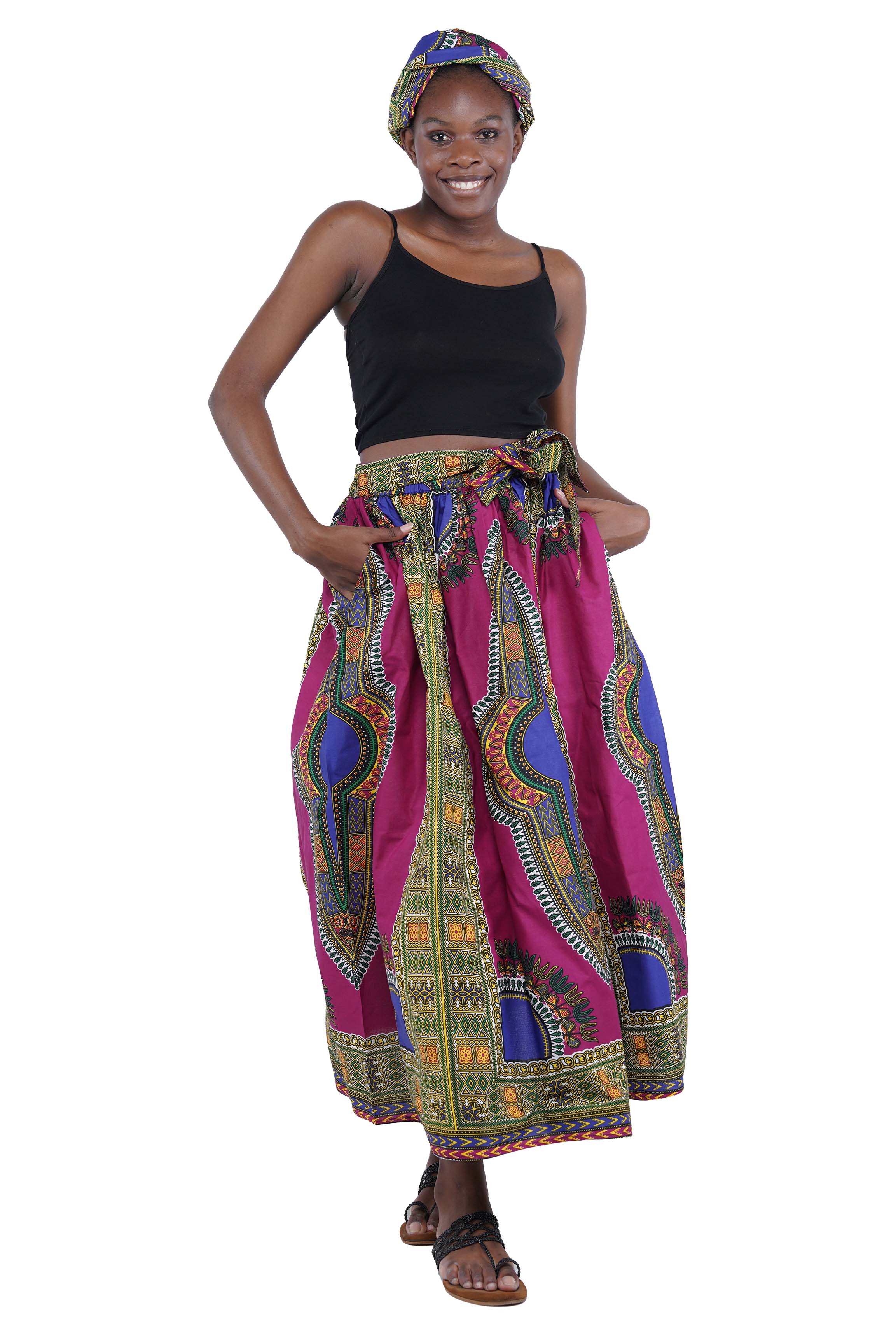 Purple Dashiki Long Maxi Skirt