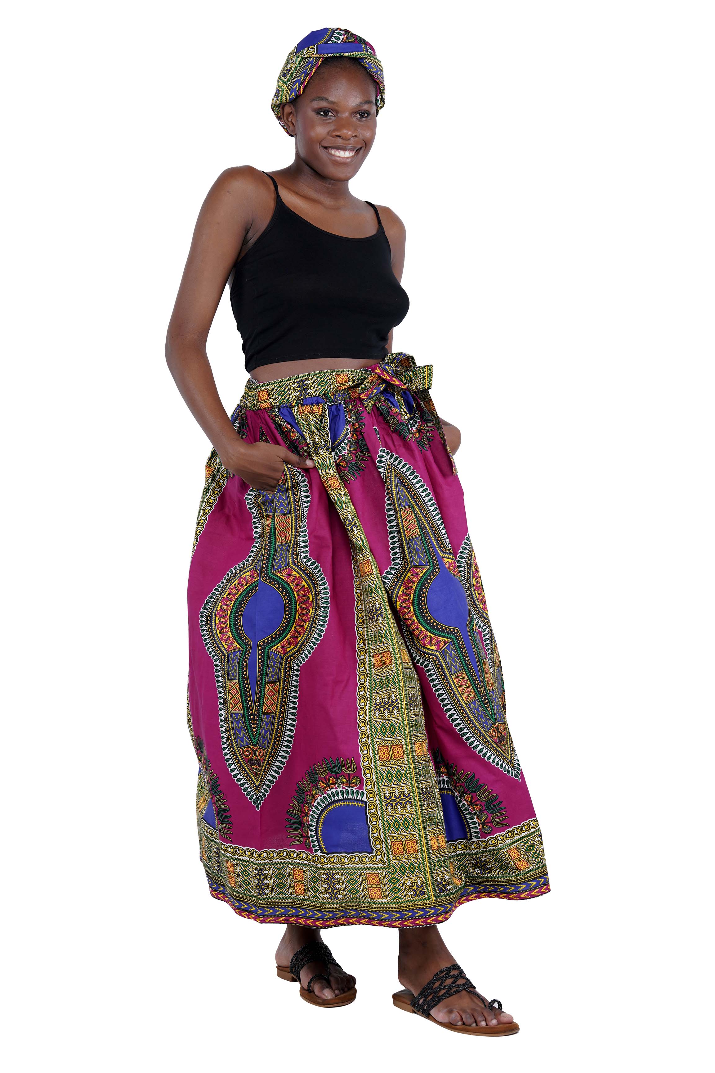 Purple Dashiki Long Maxi Skirt