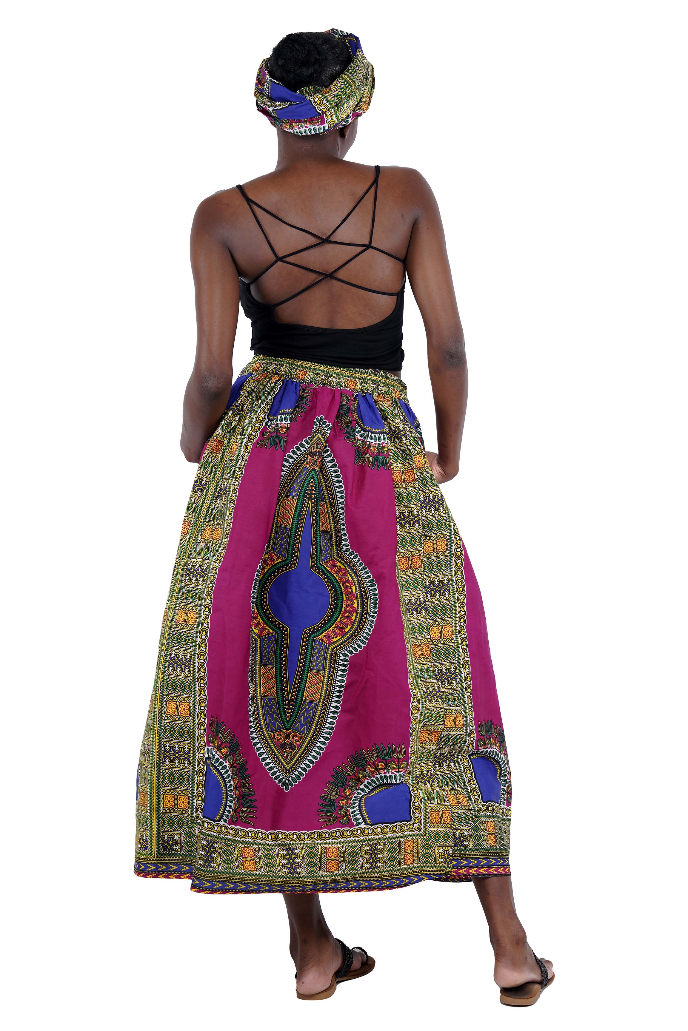 Purple Dashiki Long Maxi Skirt