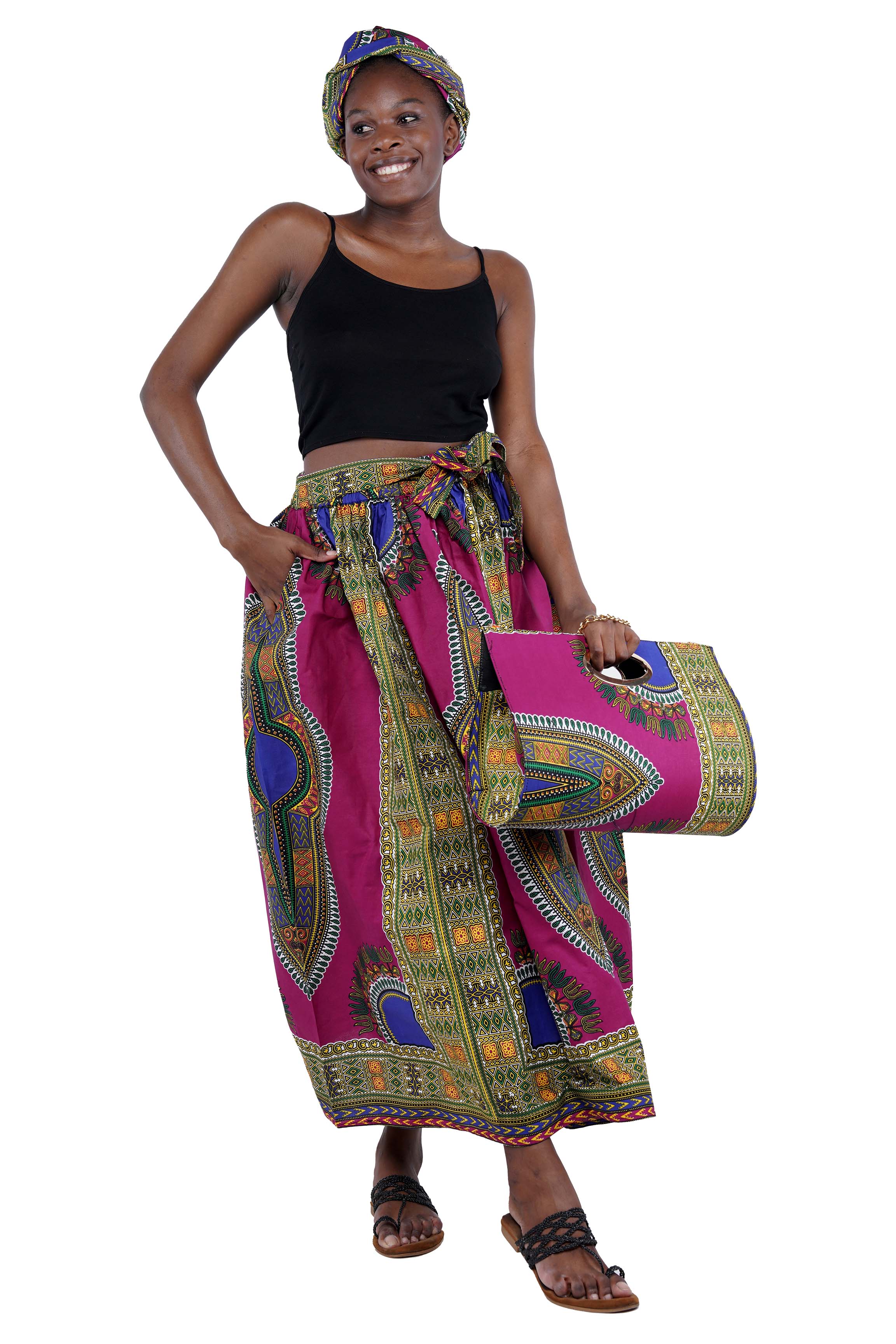 African Long Maxi Skirt With Handbag
