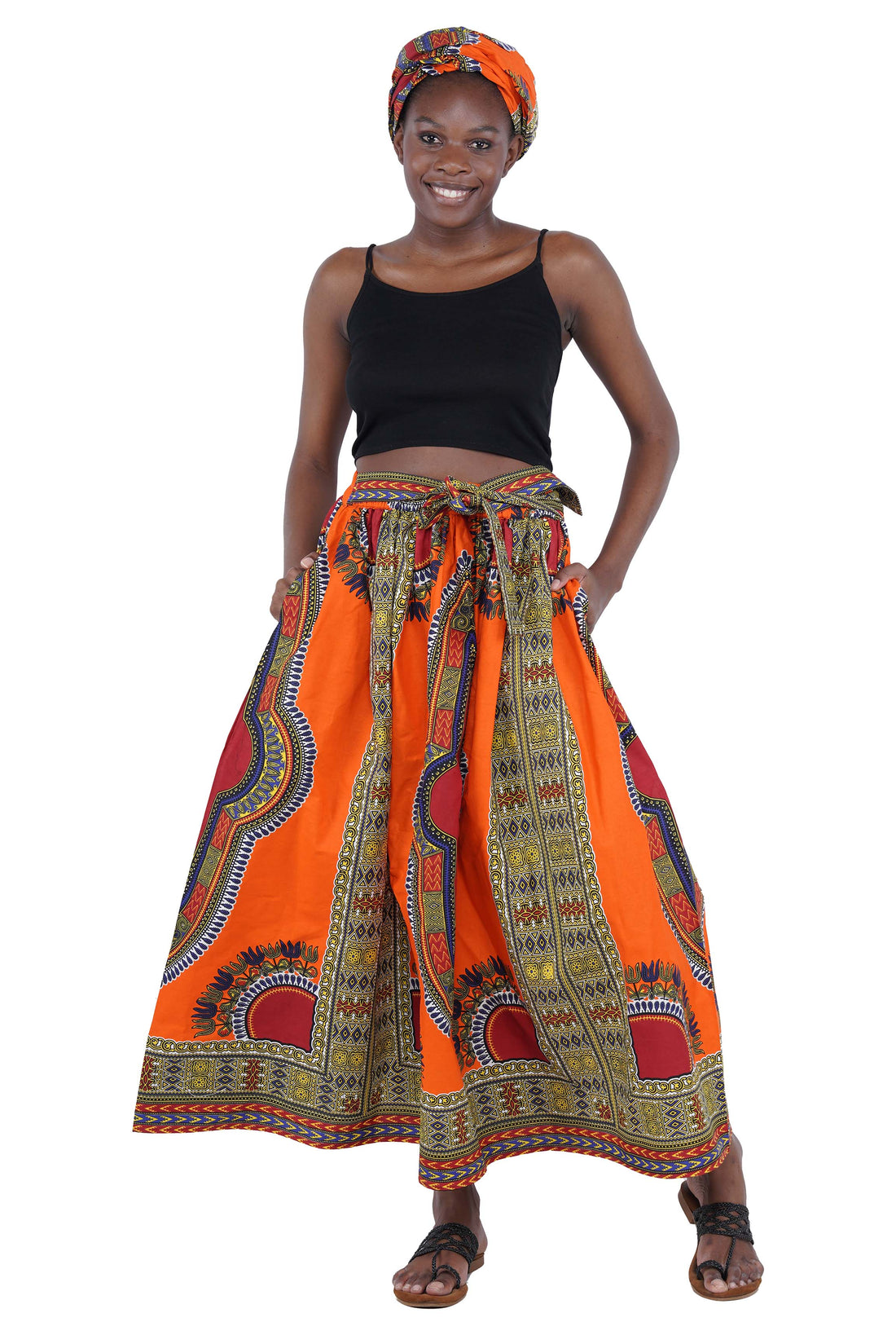 Orange Dashiki Long Maxi Skirt