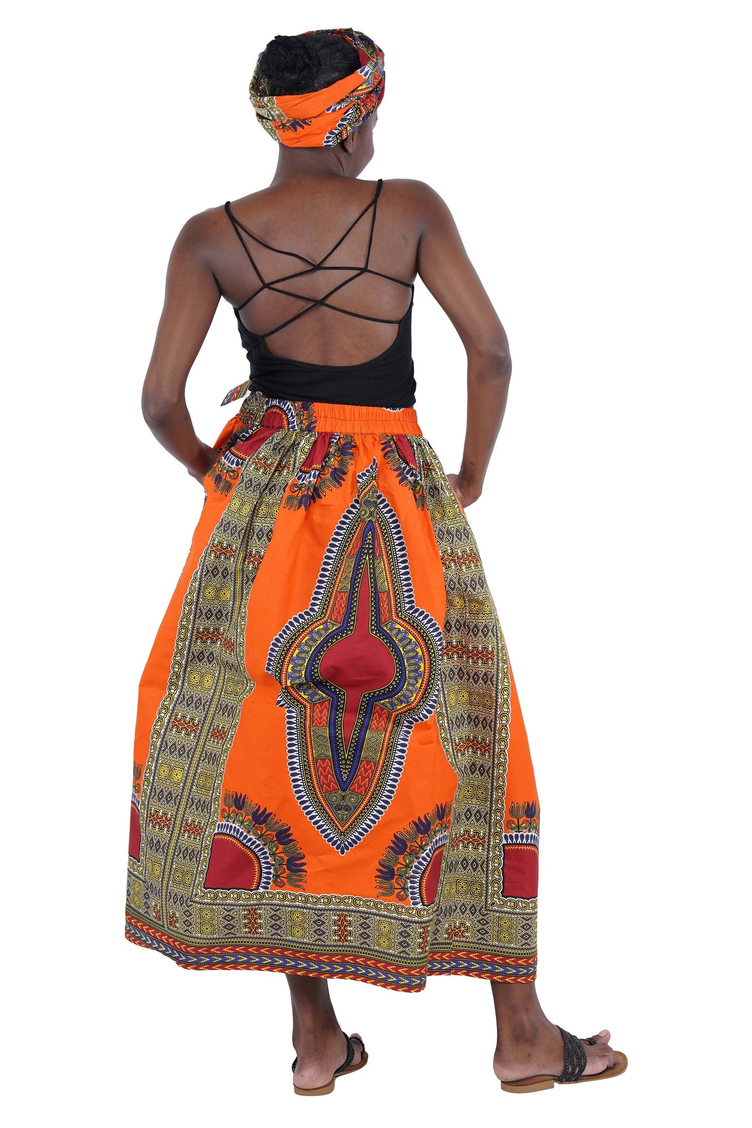 Orange Dashiki Long Maxi Skirt