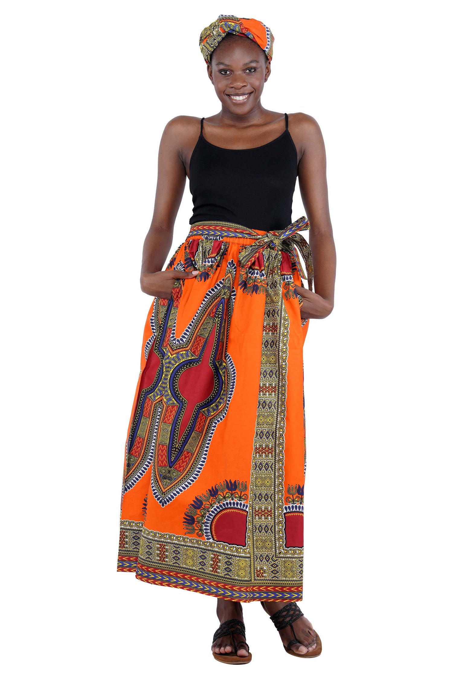 Orange Dashiki Long Maxi Skirt