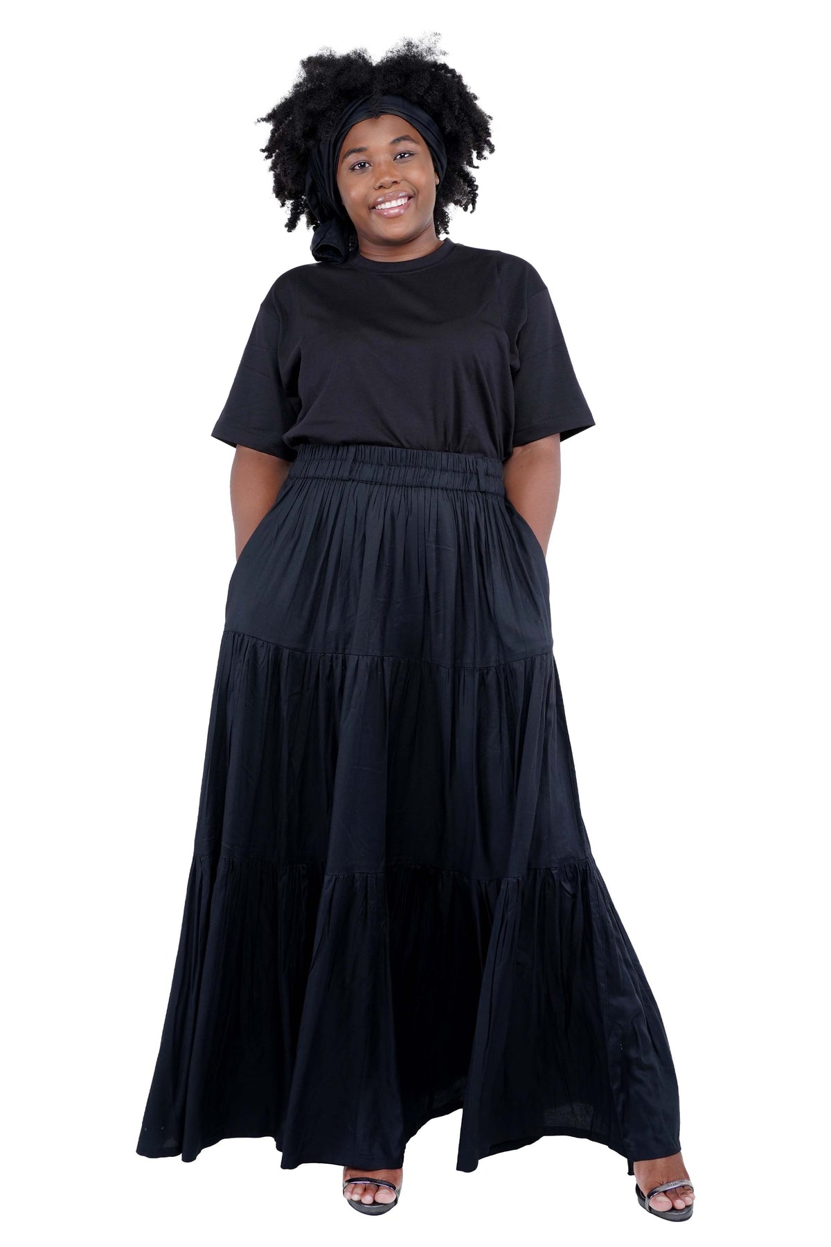 Black Long Maxi Tiered Skirt