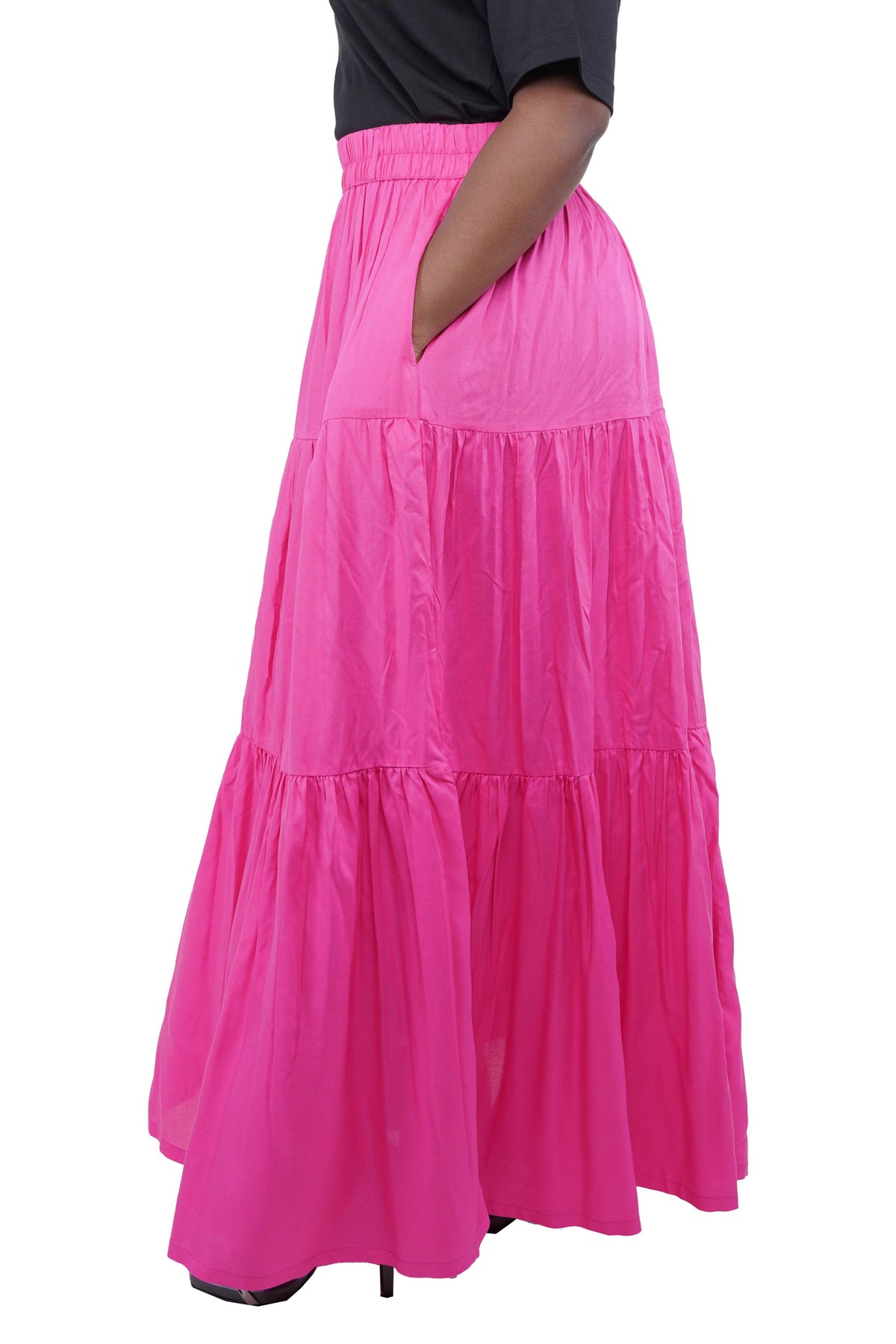 Pink Long Maxi Tiered Skirt