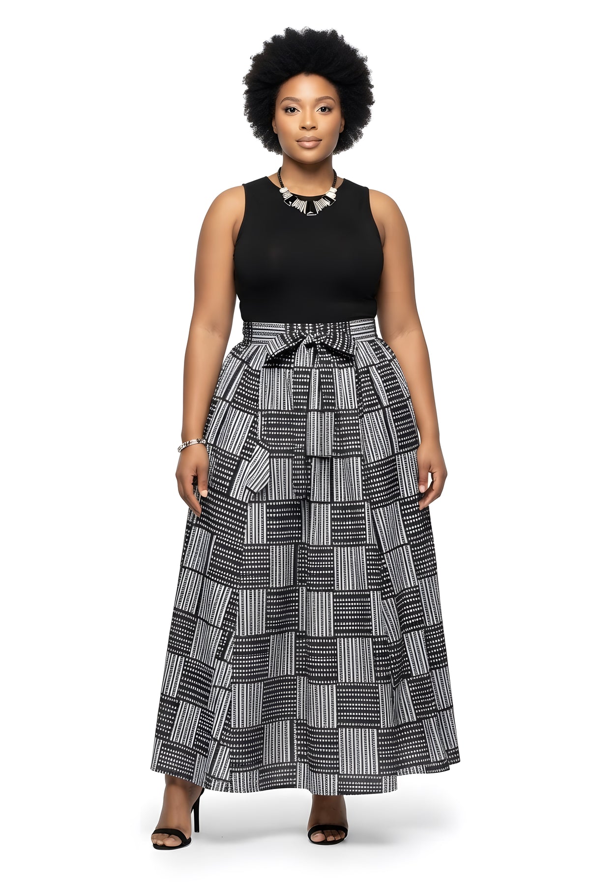 African Long Maxi Skirt 100% Cotton w/ Pockets & Headwrap One Size 41” Length