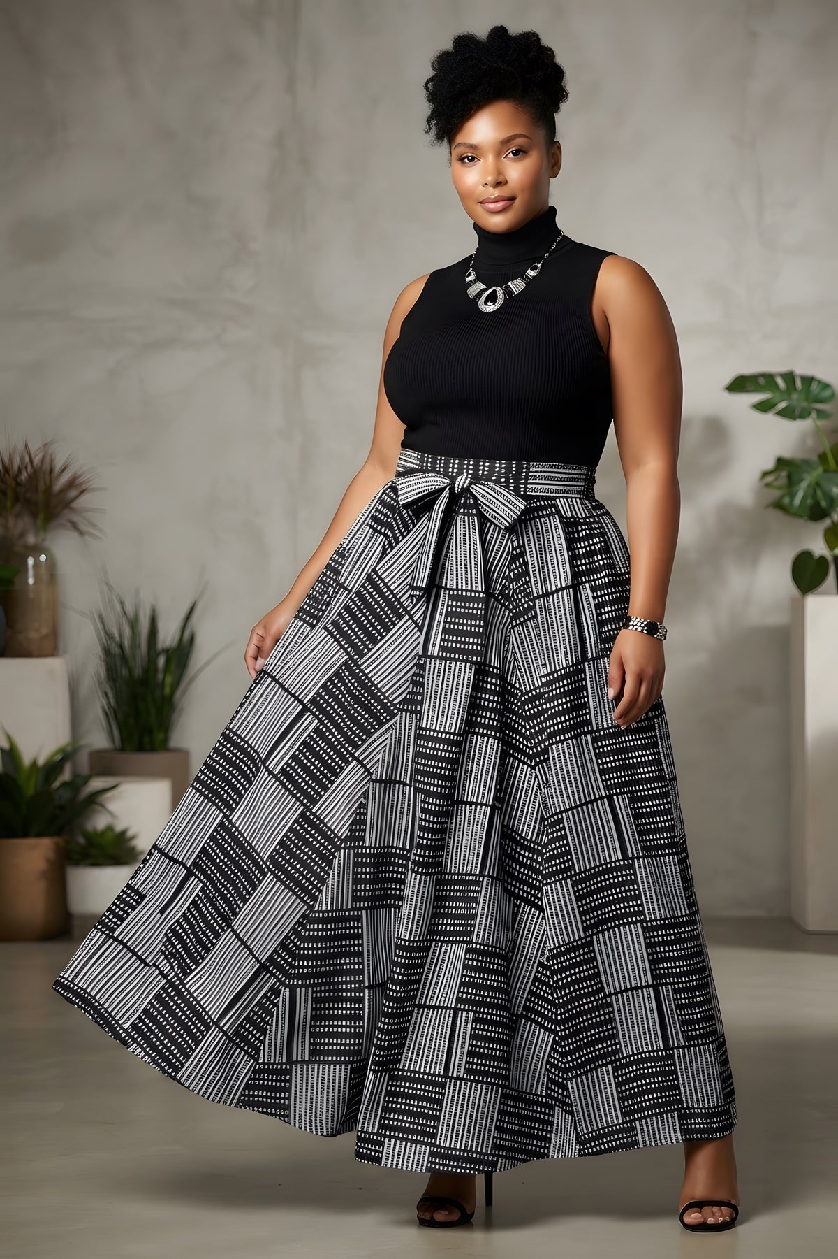 African Long Maxi Skirt 100% Cotton w/ Pockets & Headwrap One Size 41” Length
