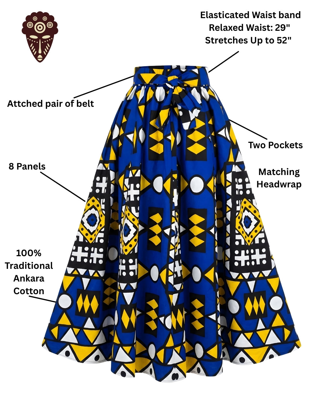 African Print Maxi Skirt for Women | Matching Headwrap | One Size