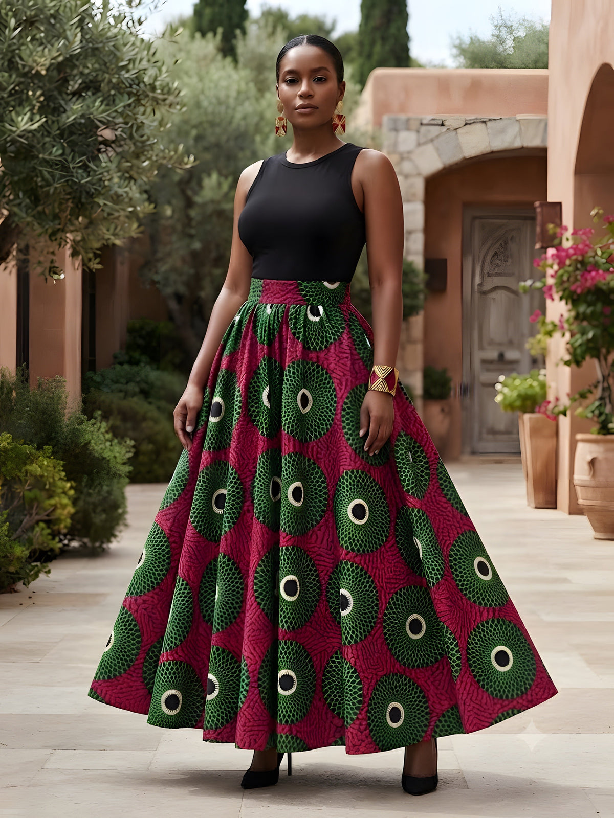 African Print Maxi Skirt for Women | Matching Headwrap | One Size