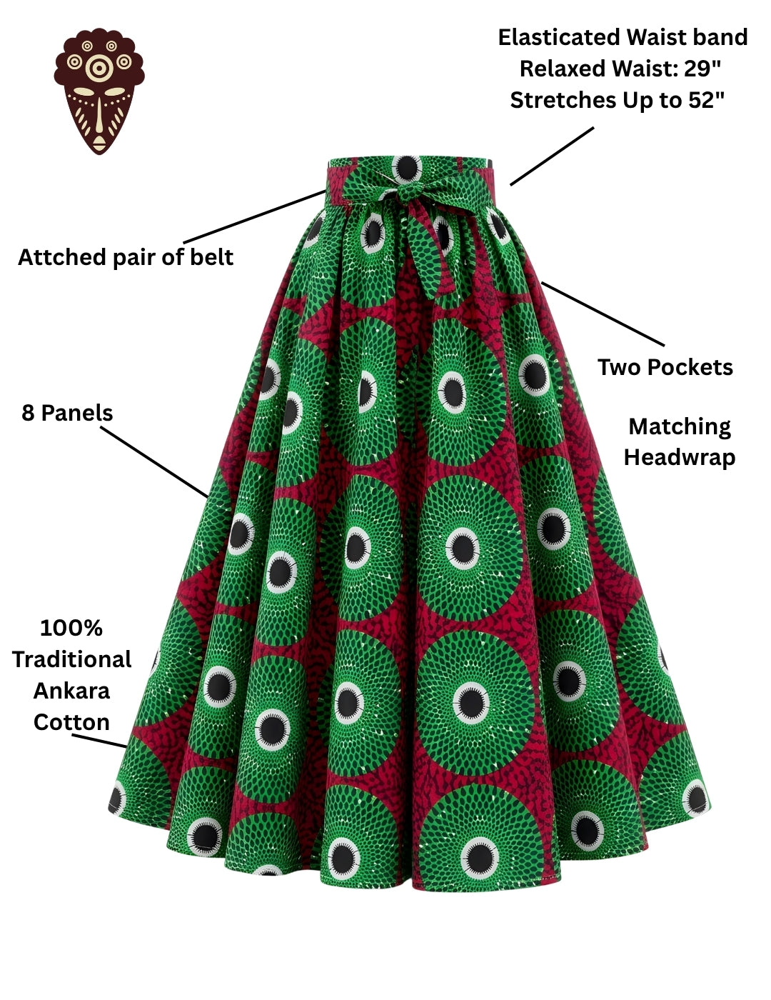 African Print Maxi Skirt for Women | Matching Headwrap | One Size