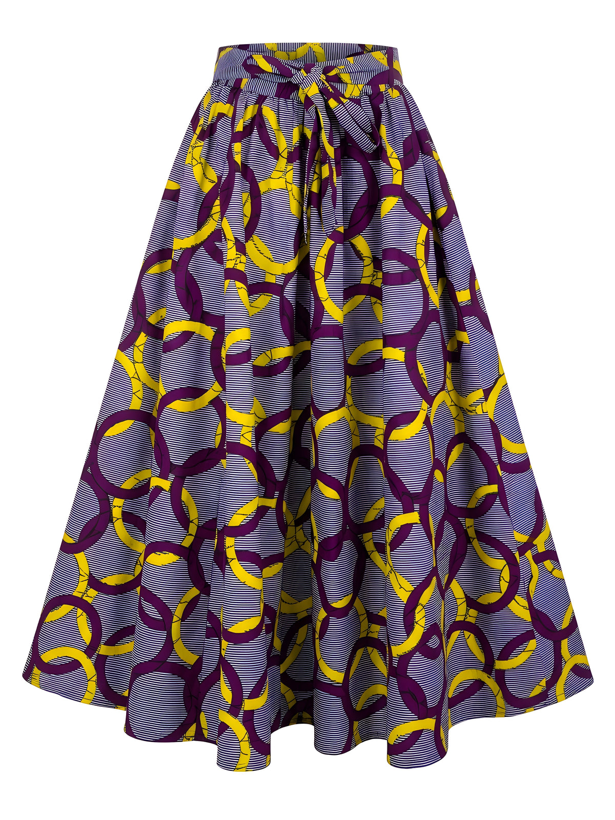 African print 8-panel maxi skirt for women with matching headwrap, front view
