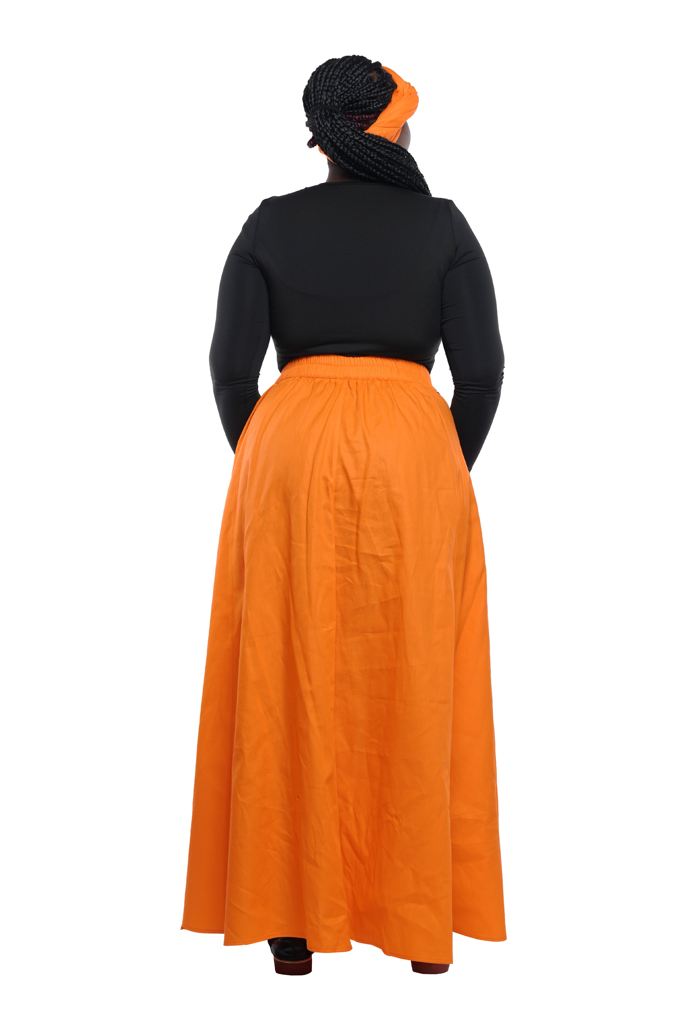 African Long Maxi Skirt 100% Cotton w/ Pockets & Headwrap One Size 41” Length